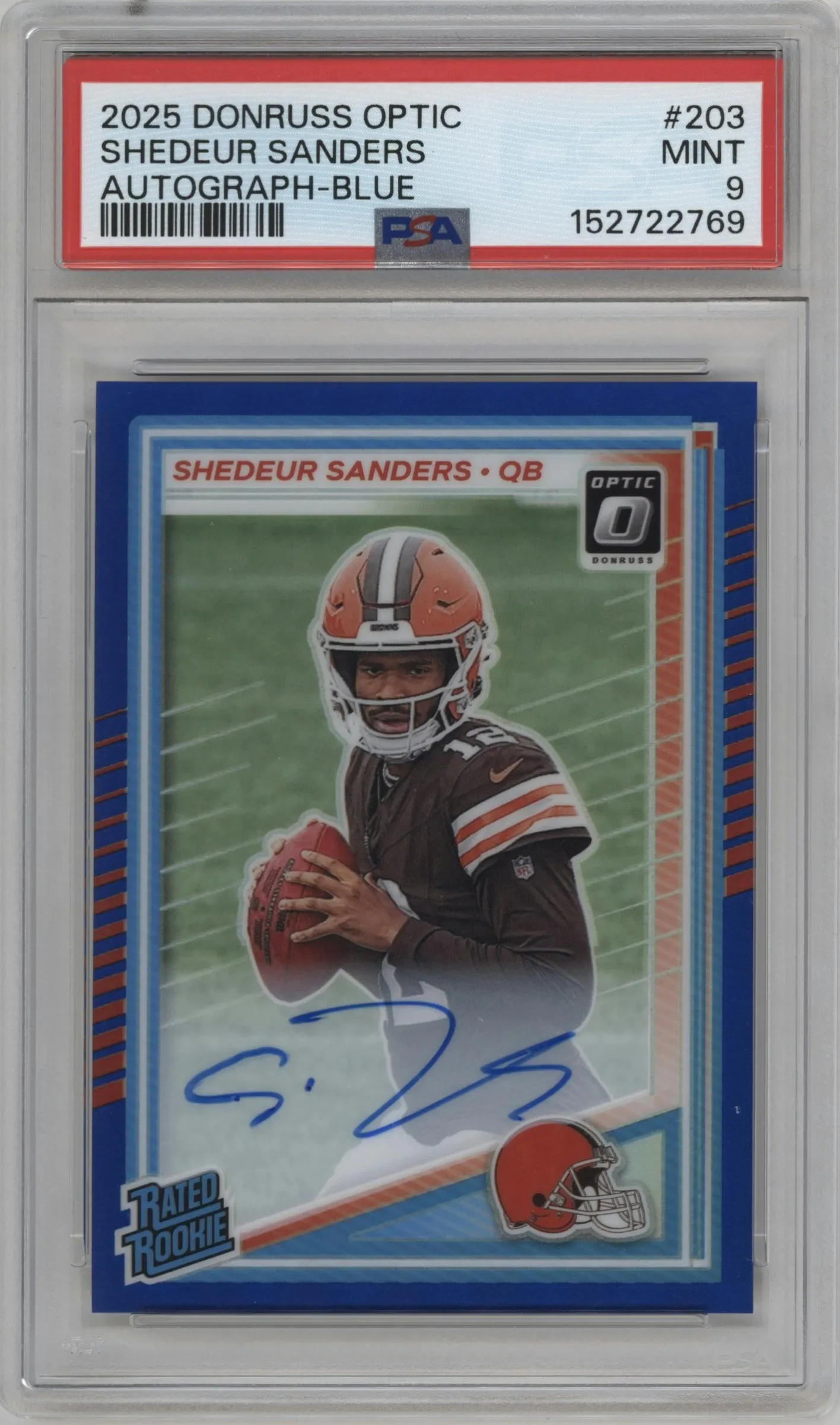 2025 Donruss Optic Rtd.Rke.Auto Shedeur Sanders Blue #203 PSA 9