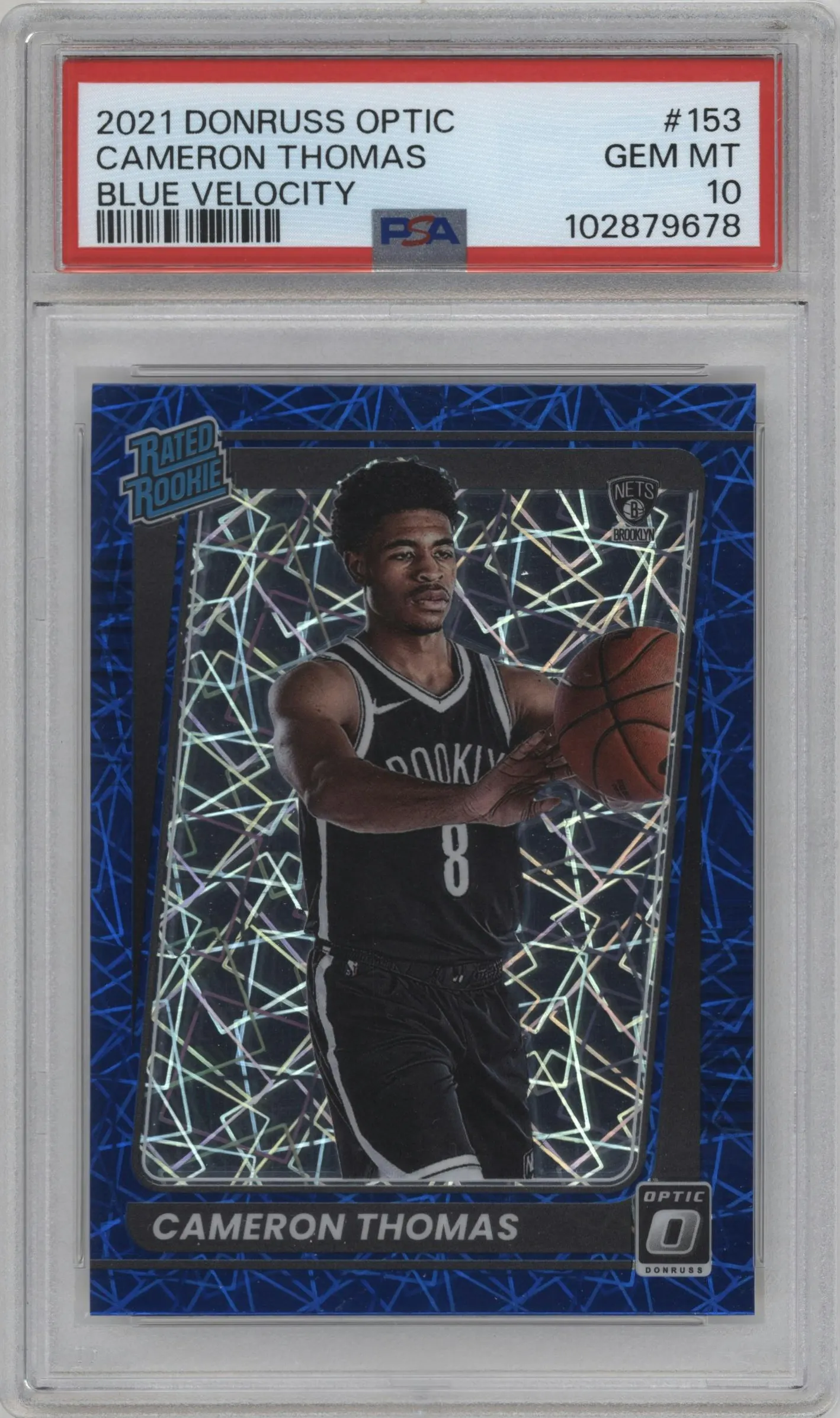 2021 Panini Donruss Optic Rated Rookie Cameron Thomas Blue Velocity #153 PSA 10