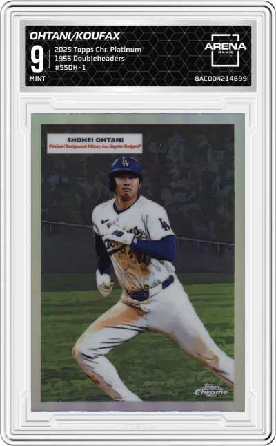 2025 Topps Chrome Platinum 1955 Doubleheaders Shohei Ohtani / Sandy Koufax #55DH-1 ARENA CLUB 9