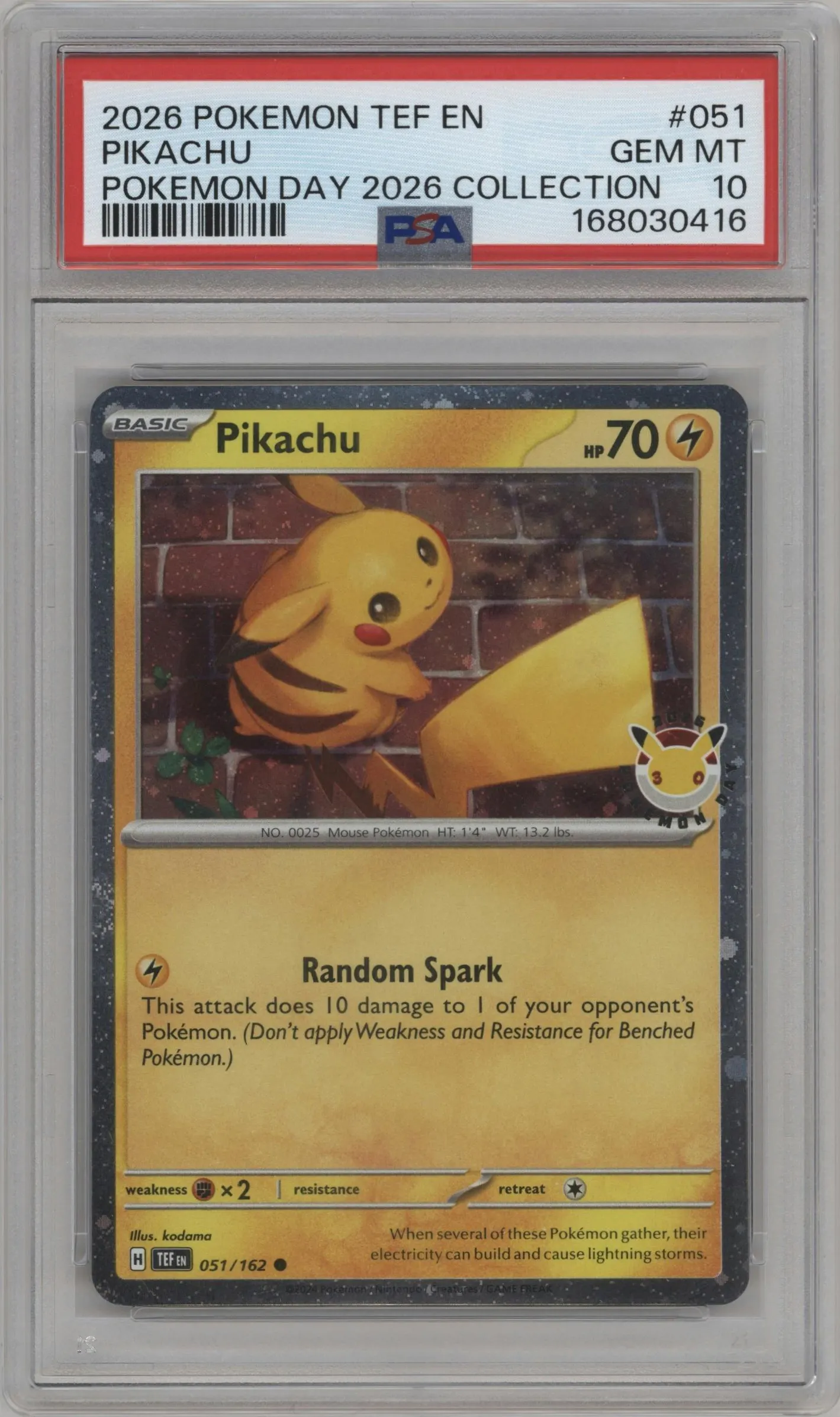 2026 Pokemon Day Collection Pikachu #051 PSA 10