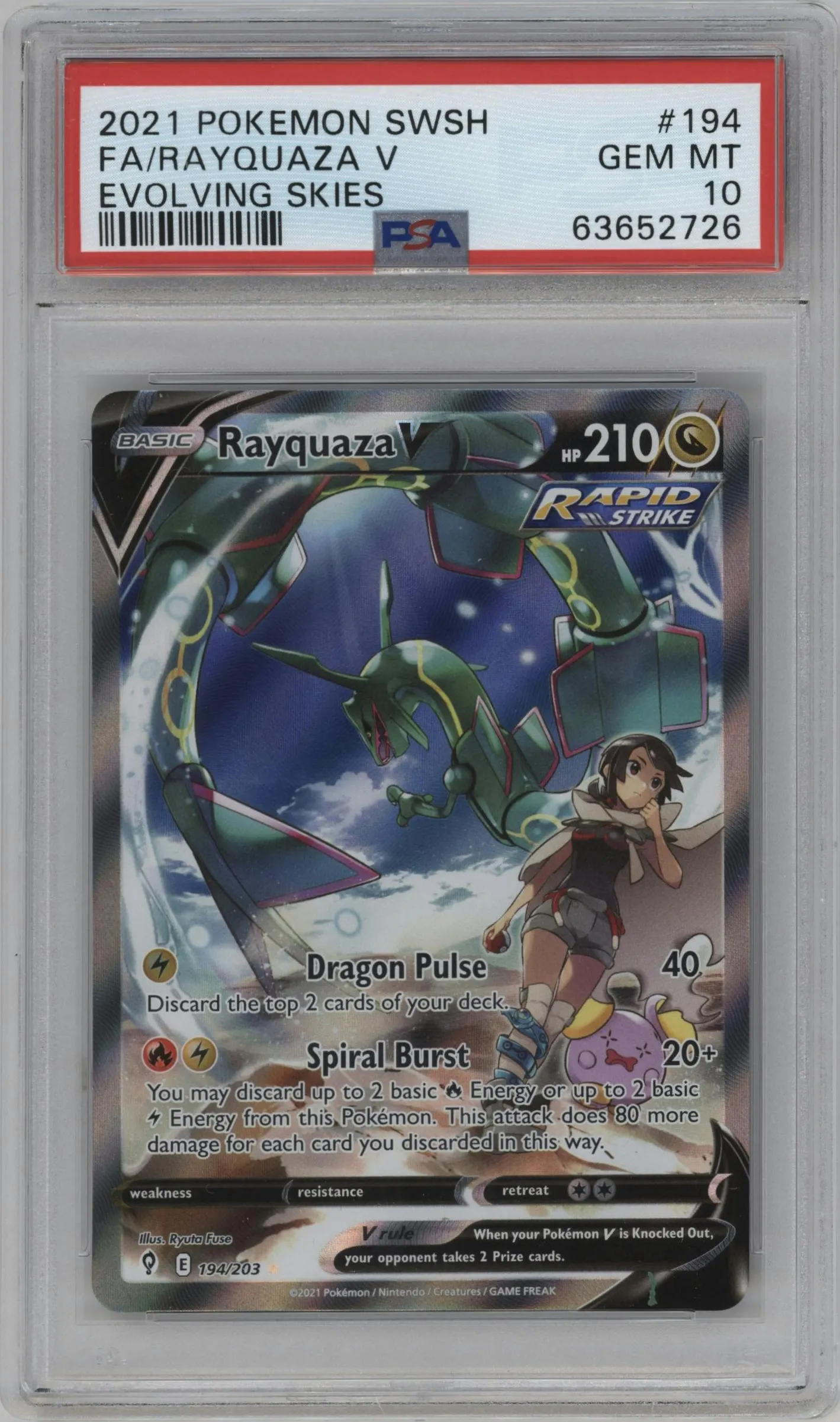 2021 Pokemon SWSH Evolving Skies Rayquaza V #194 PSA 10