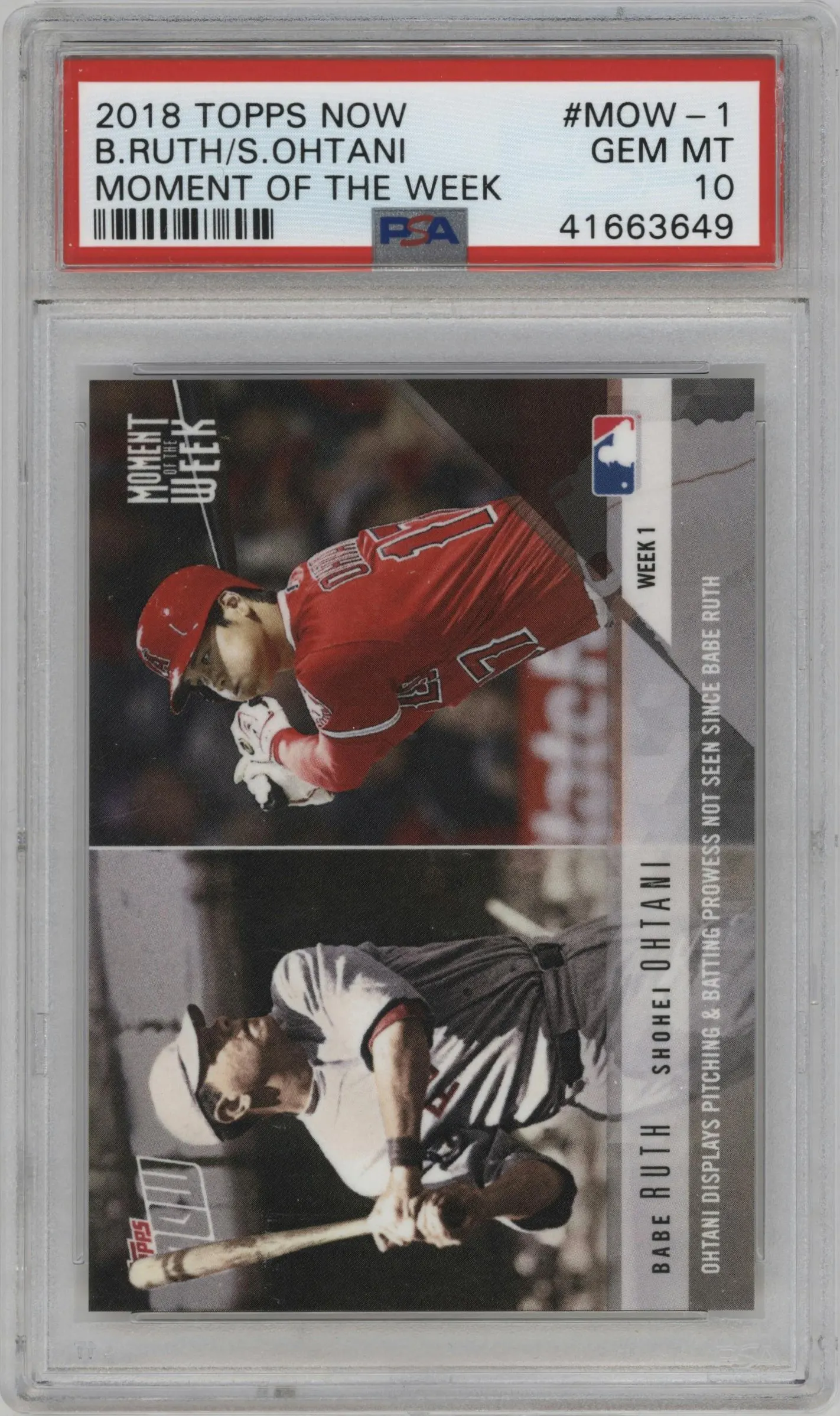 2018 Topps Now MOTW Babe Ruth/Shohei Ohtani #MOW-1 PSA 10