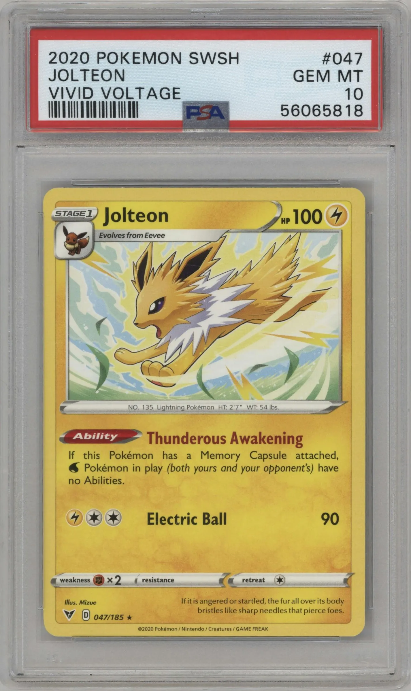 2020 Pokemon SWSH Vivid Voltage Jolteon #047 PSA 10