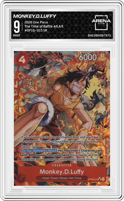 2026 One Piece The Time of Battle Monkey.D.Luffy Alternate Art SR #OP16-015 SR ARENA CLUB 9