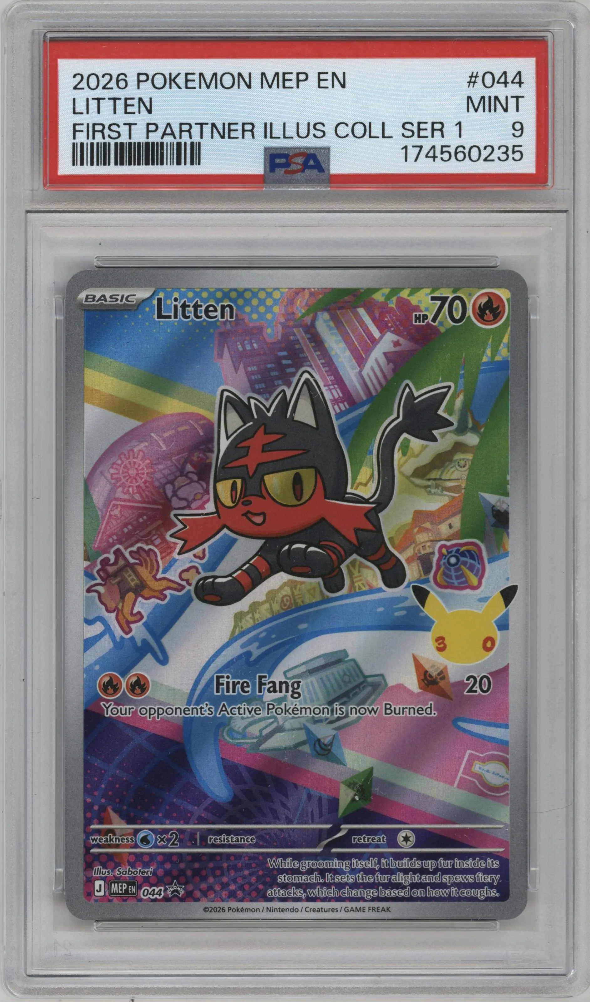 2026 Pokemon Mega Evolution Litten First Partner Illustration Collection Series 1 #044 PSA 9