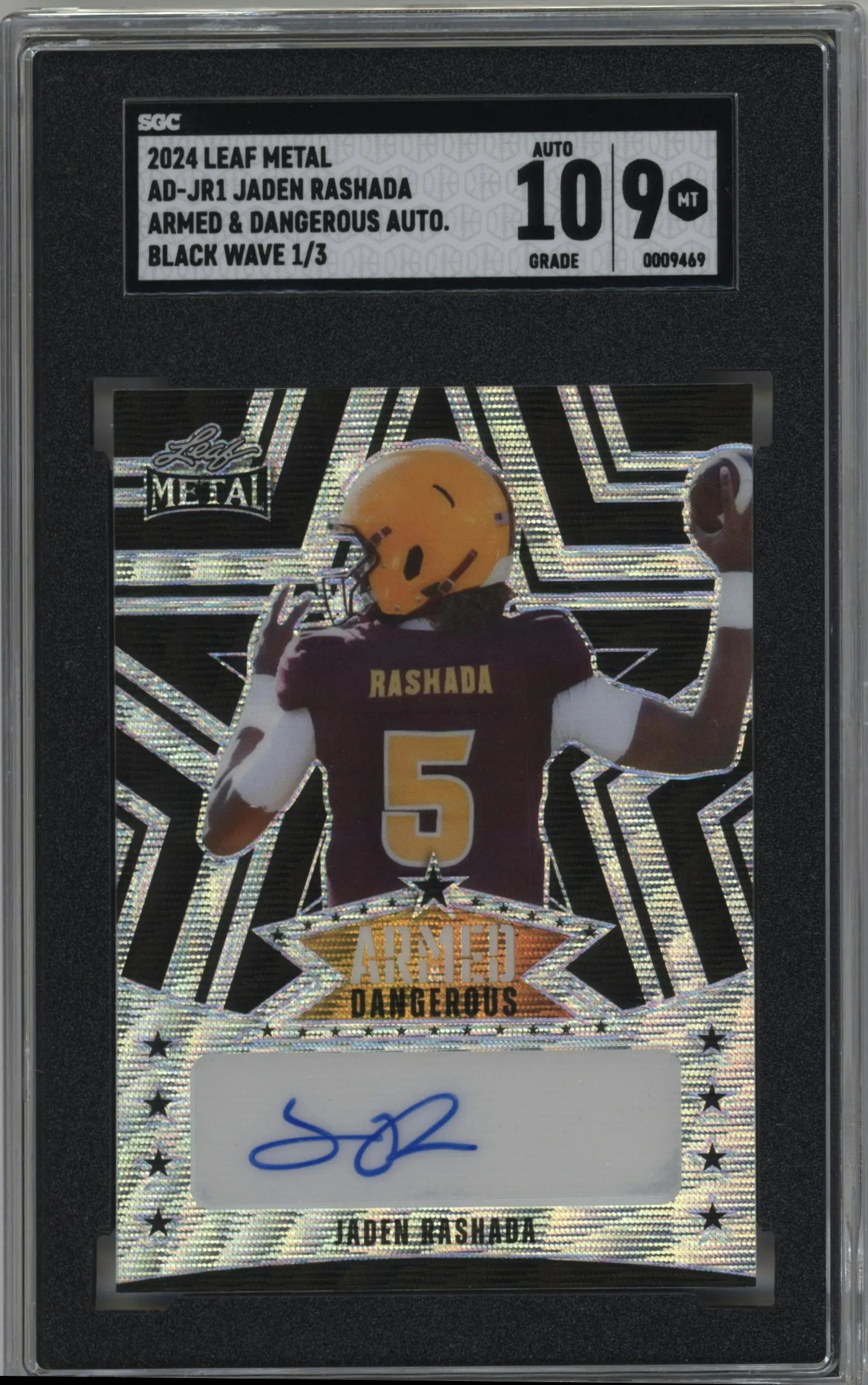 2024 Leaf Metal Armed & Dngrs Auto Jaden Rashada Black Wave #AD-JR1 SGC 9
