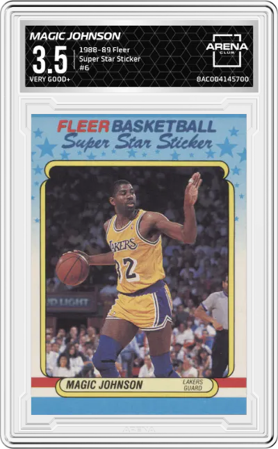 1988 Fleer Super Star Sticker Magic Johnson ARENA CLUB VERY GOOD+ 3.5 #6 ARENA CLUB 3.5