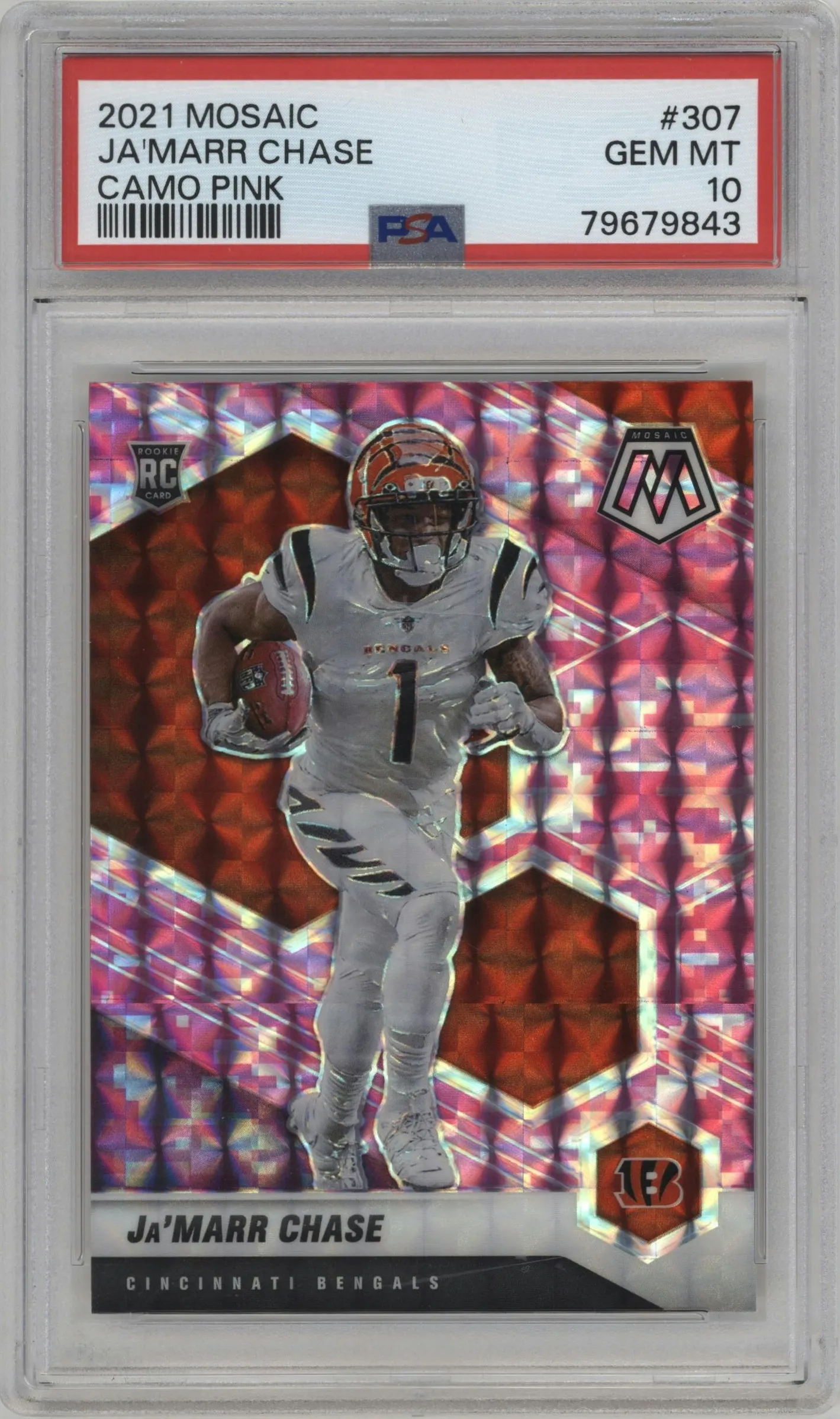 2021 Panini Mosaic Ja'Marr Chase Pink Camo #307 PSA 10
