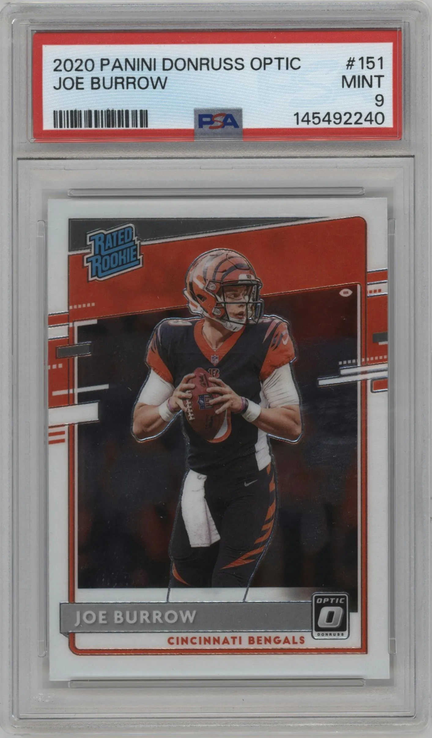 2020 Panini Donruss Optic Rated Rookie Joe Burrow #151 PSA 9