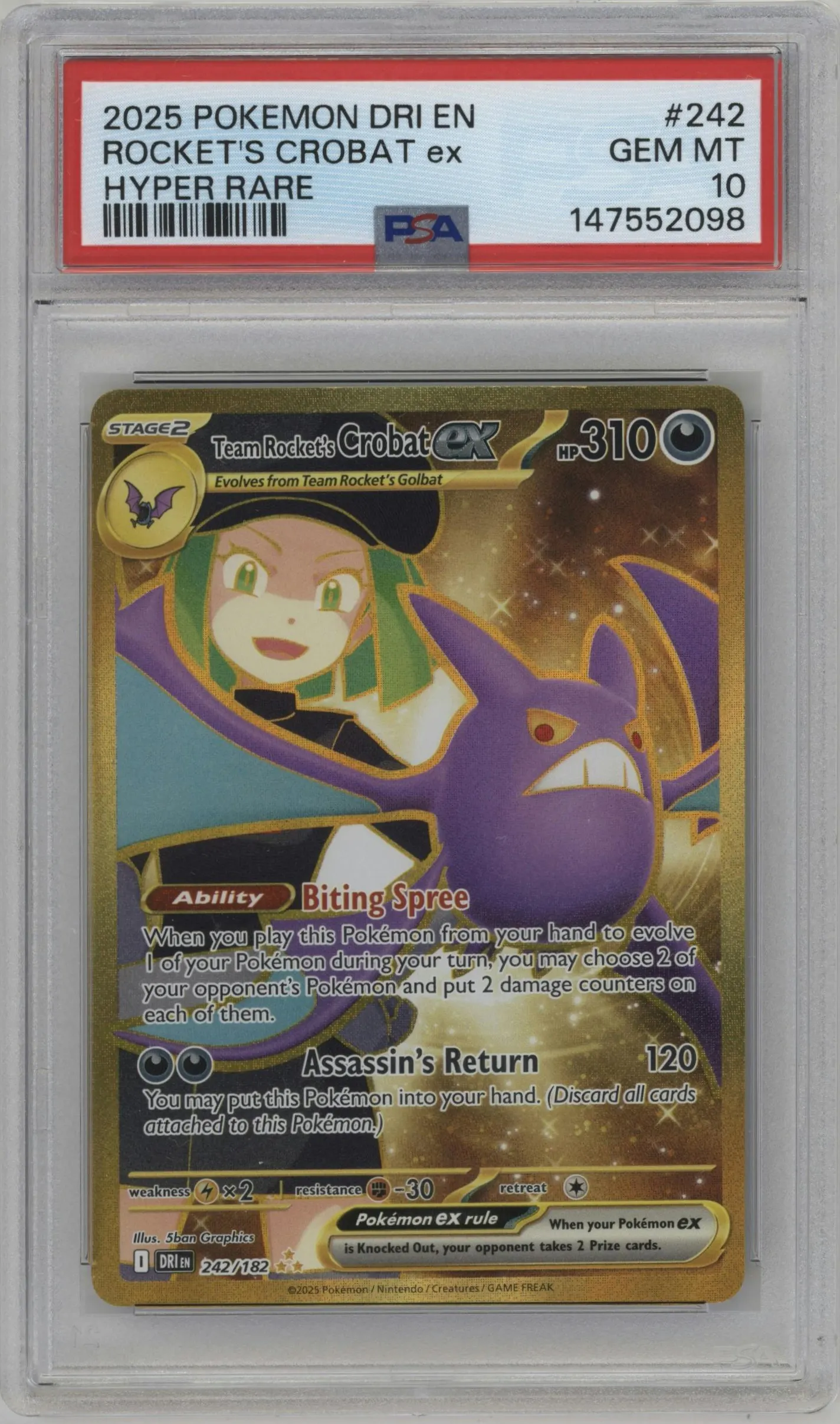 2025 Pokemon SV Destined Rivals Team Rocket's Crobat ex #242 PSA 10