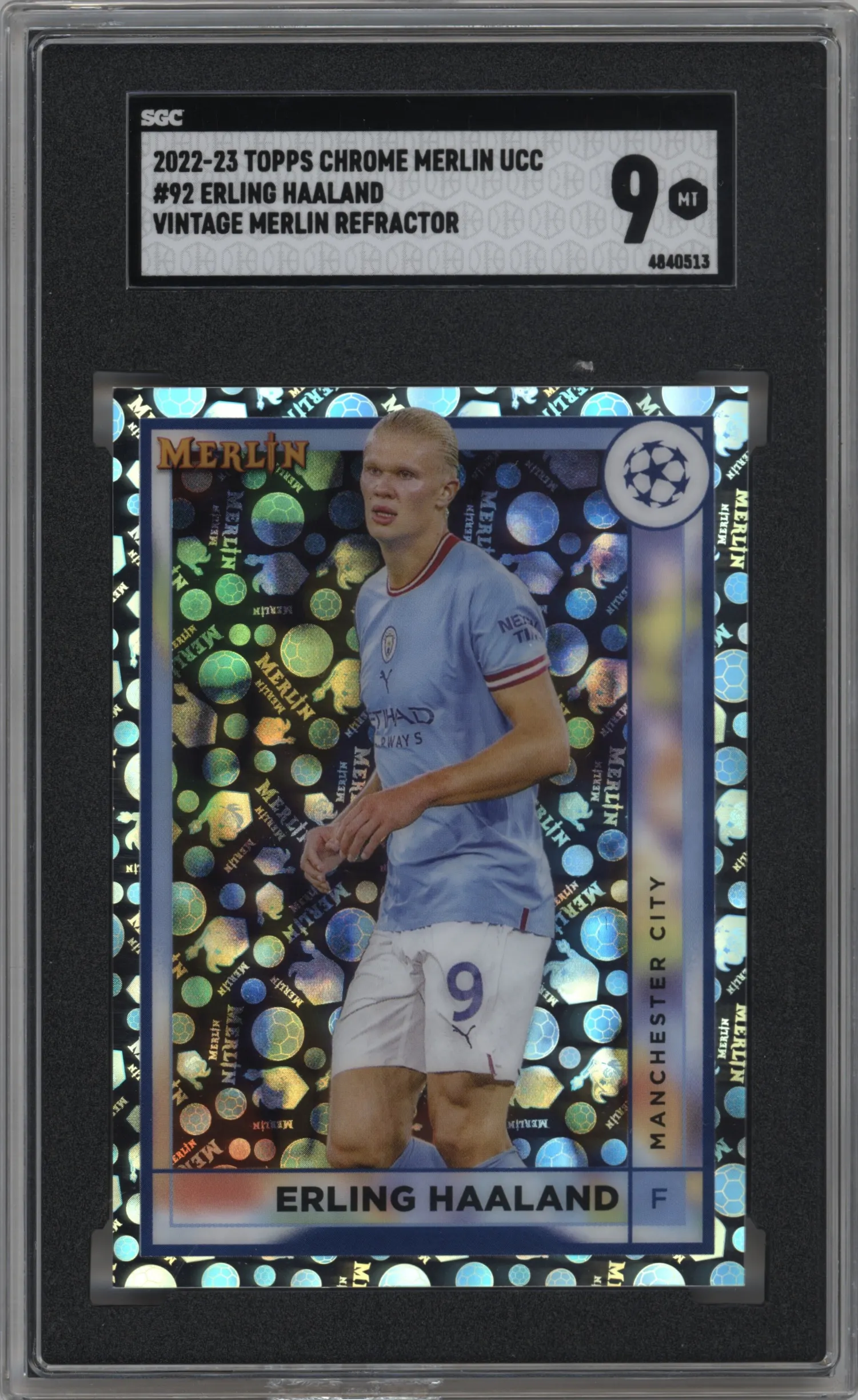 2022 Merlin UEFA Club Competitions Erling Haaland Vintage Merlin Refractor #92 SGC 9