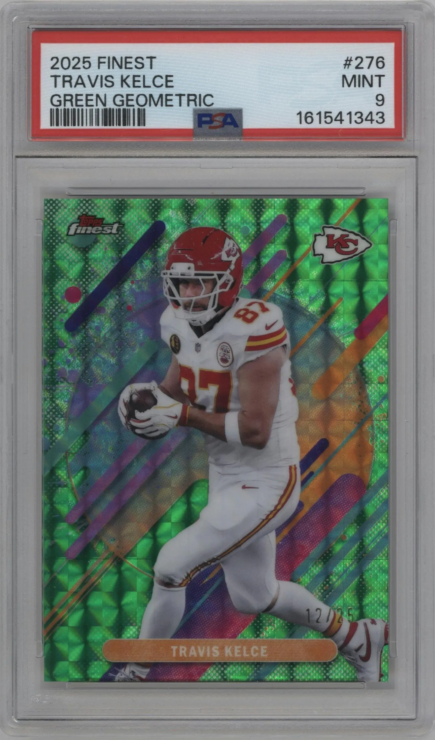 2025 Topps Finest Travis Kelce Green Geometric Refractor #276 PSA 9