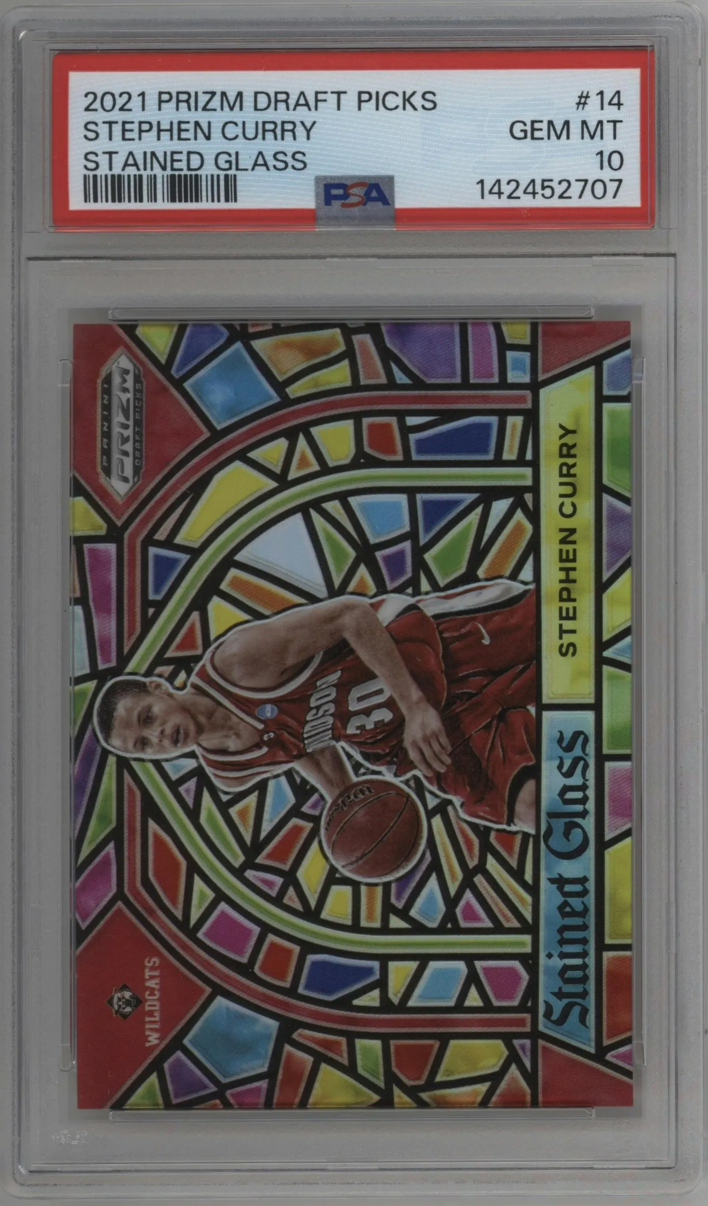 2021 Panini Prizm Draft Picks Stained Glass Stephen Curry #14 PSA 10
