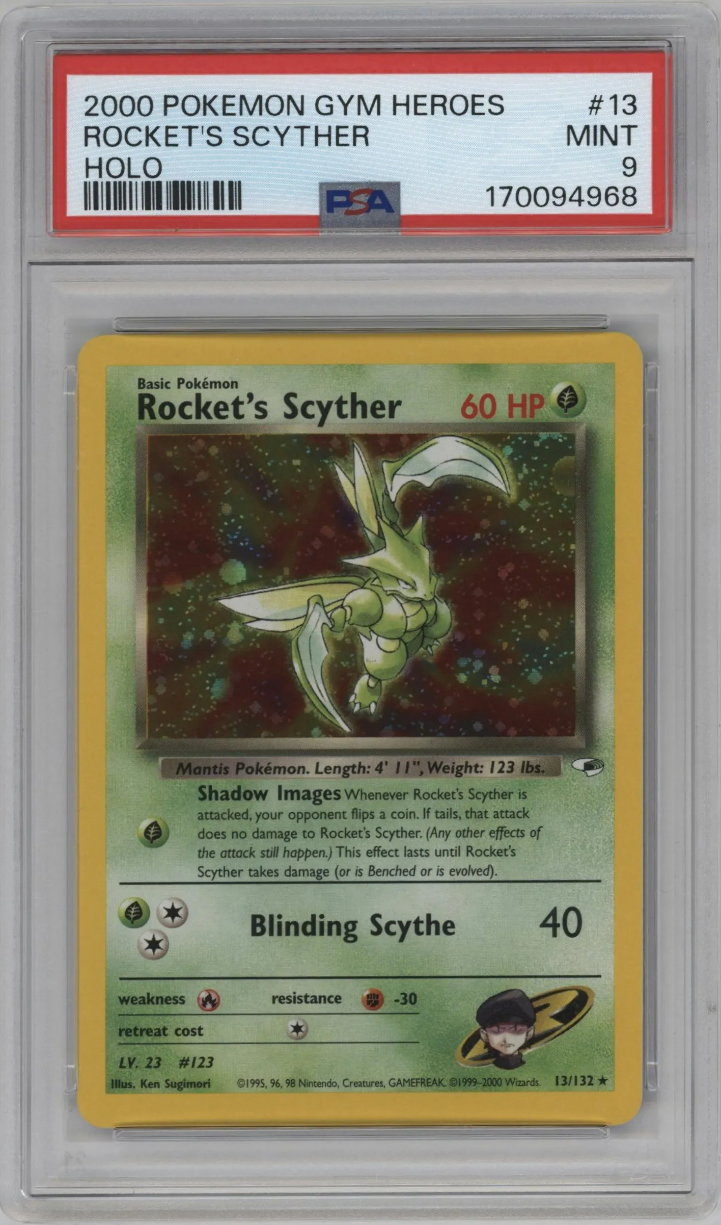 2000 Pokemon GH Gym Heroes Rocket's Scyther #13 PSA 9