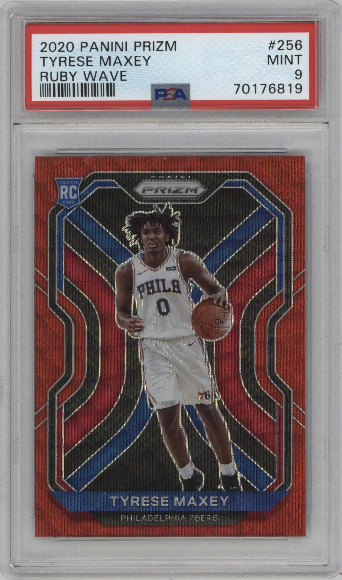 2020 Panini Prizm Tyrese Maxey Ruby Wave PSA 9