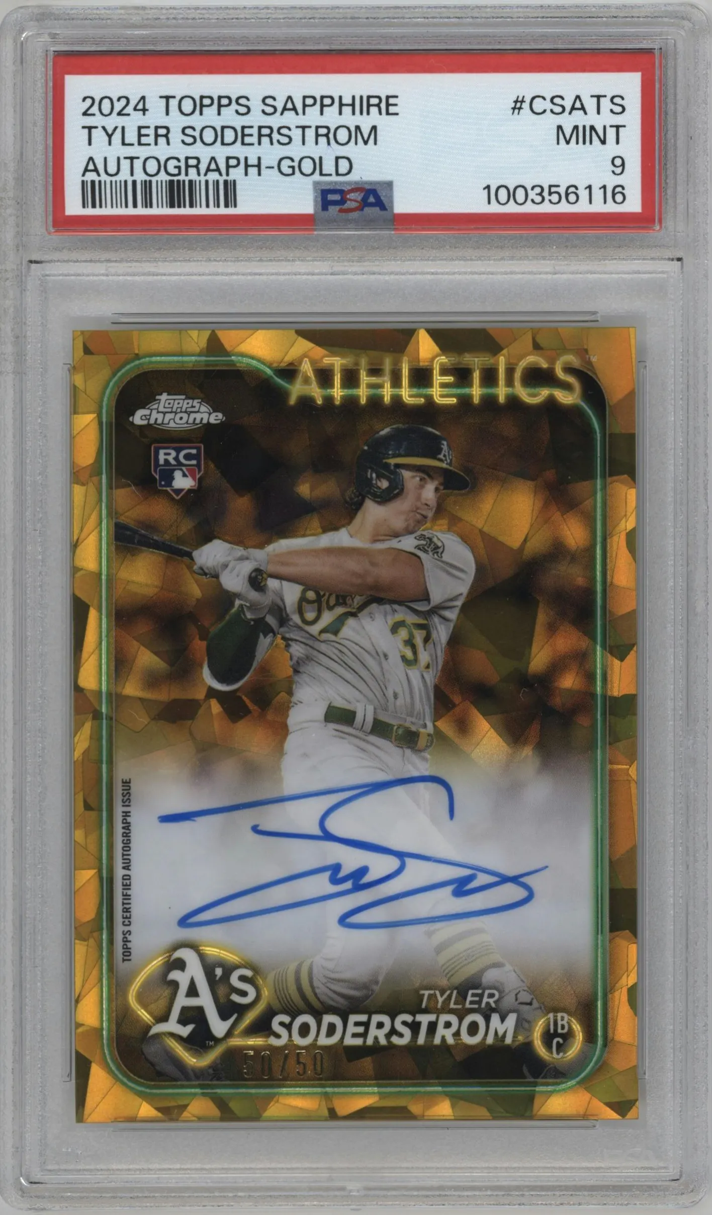 2024 Topps Chrome Sapphire Auto Tyler Soderstrom Gold #CSA-TS PSA 9
