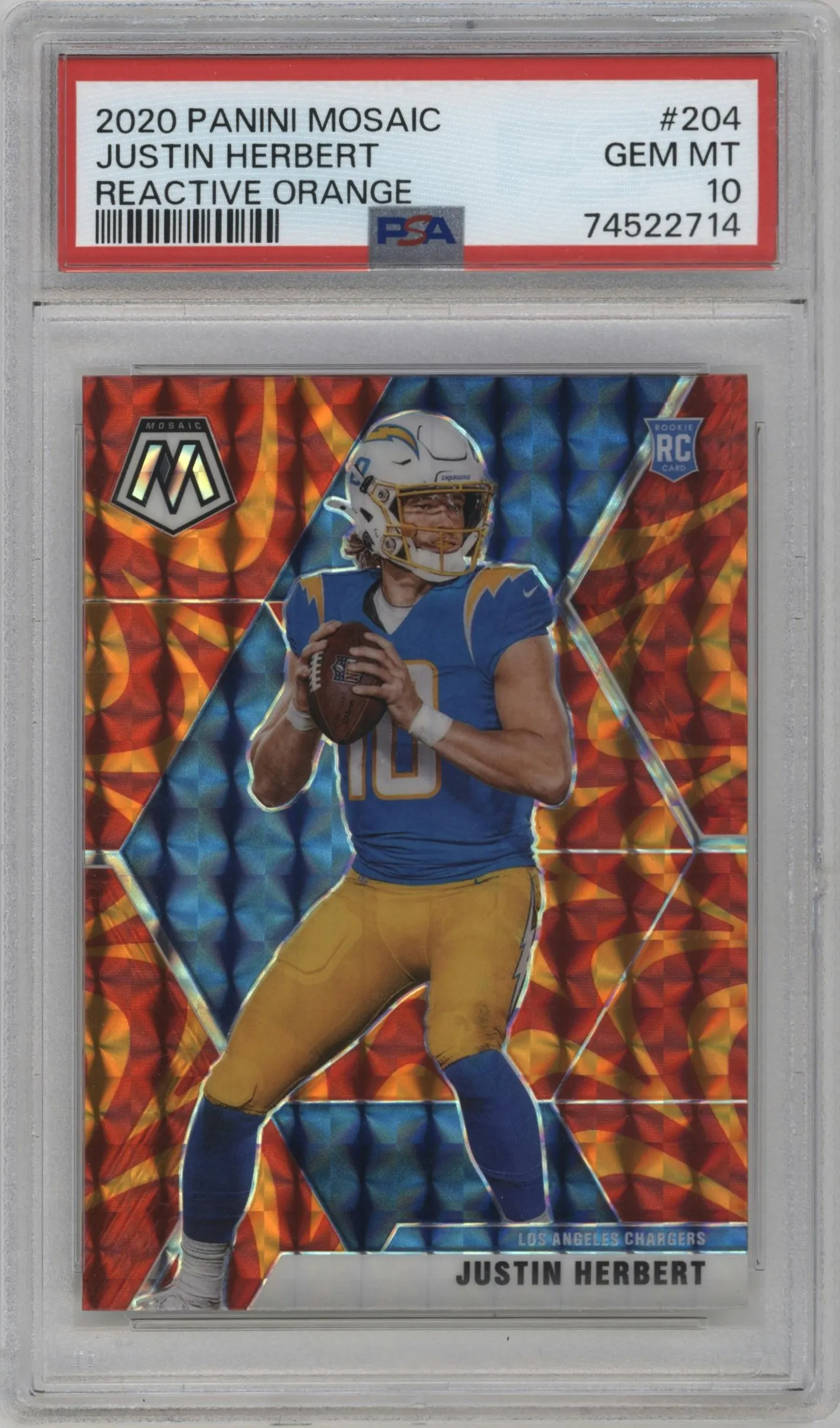 2020 Panini Mosaic Justin Herbert Reactive Orange #204 PSA 10