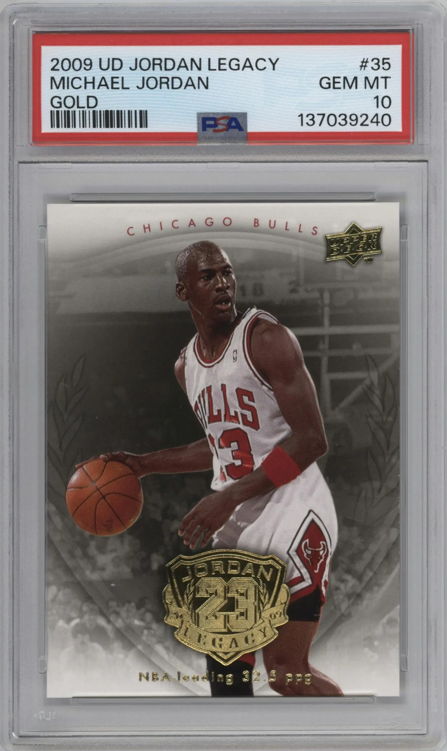 2009 Upper Deck Michael Jordan Legacy Collection Hall of Fame Edition Michael Jordan Gold #35 PSA 10