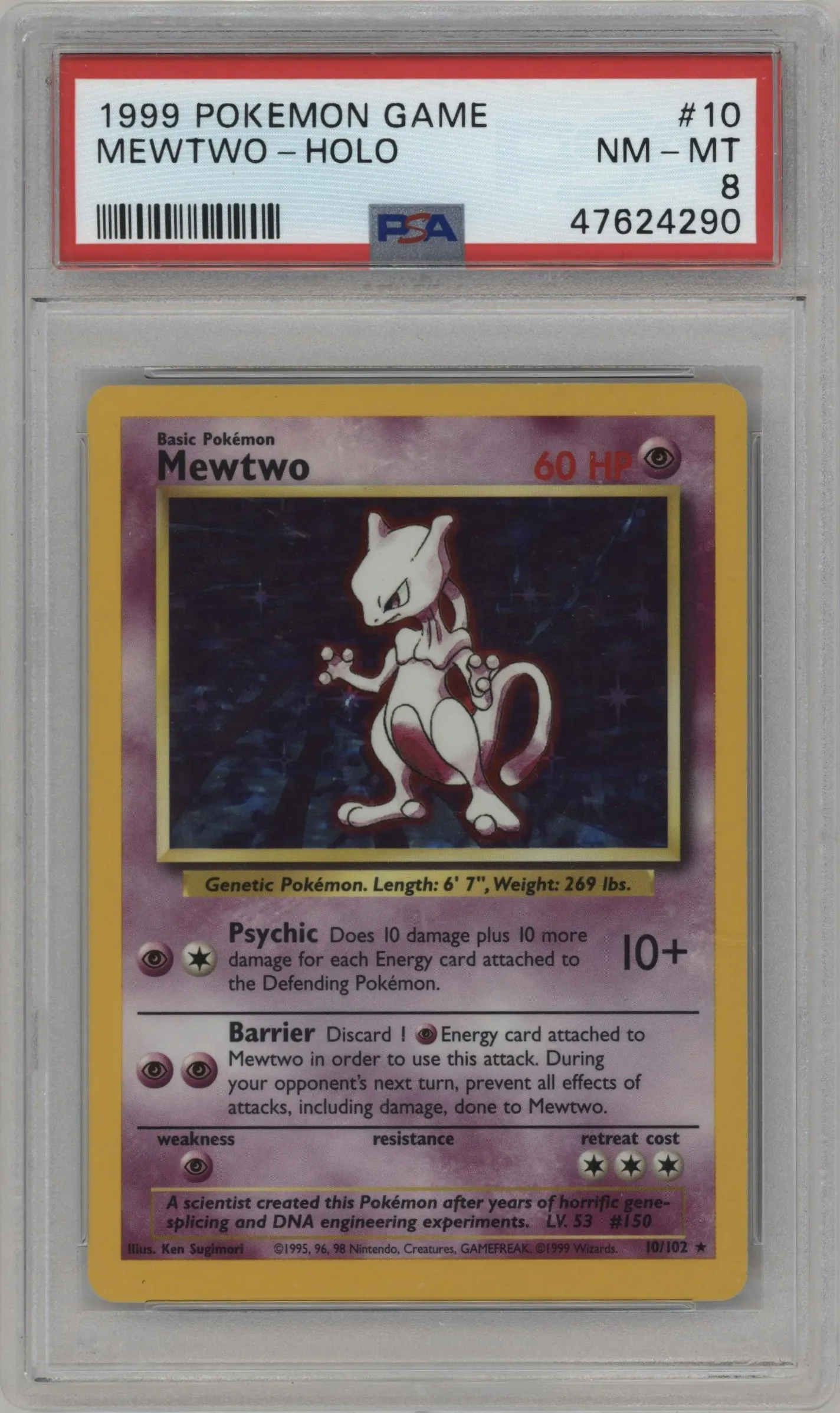 1999 Pokemon Base Set Mewtwo #10 PSA 8