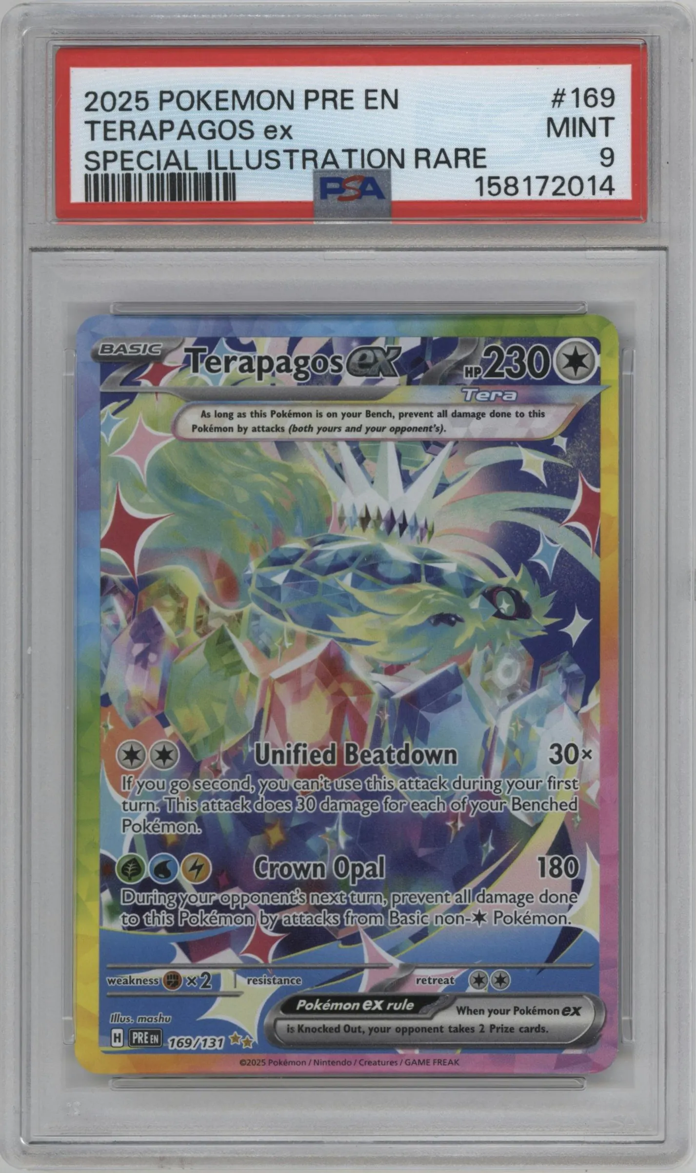 2025 Pokemon SV Prismatic Evolutions Terapagos Ex #169 PSA 9