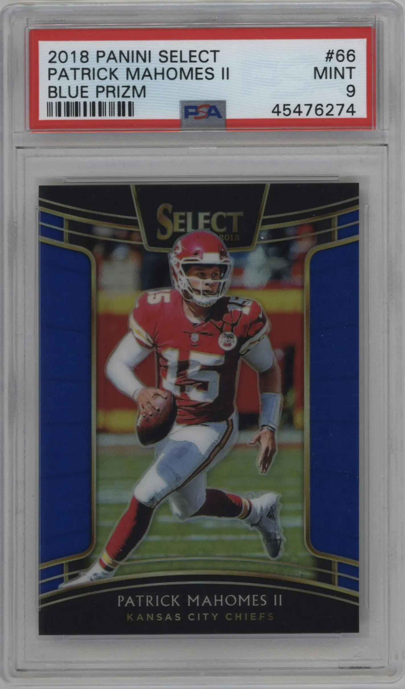 2018 Panini Select Patrick Mahomes II Blue Prizm #66 PSA 9