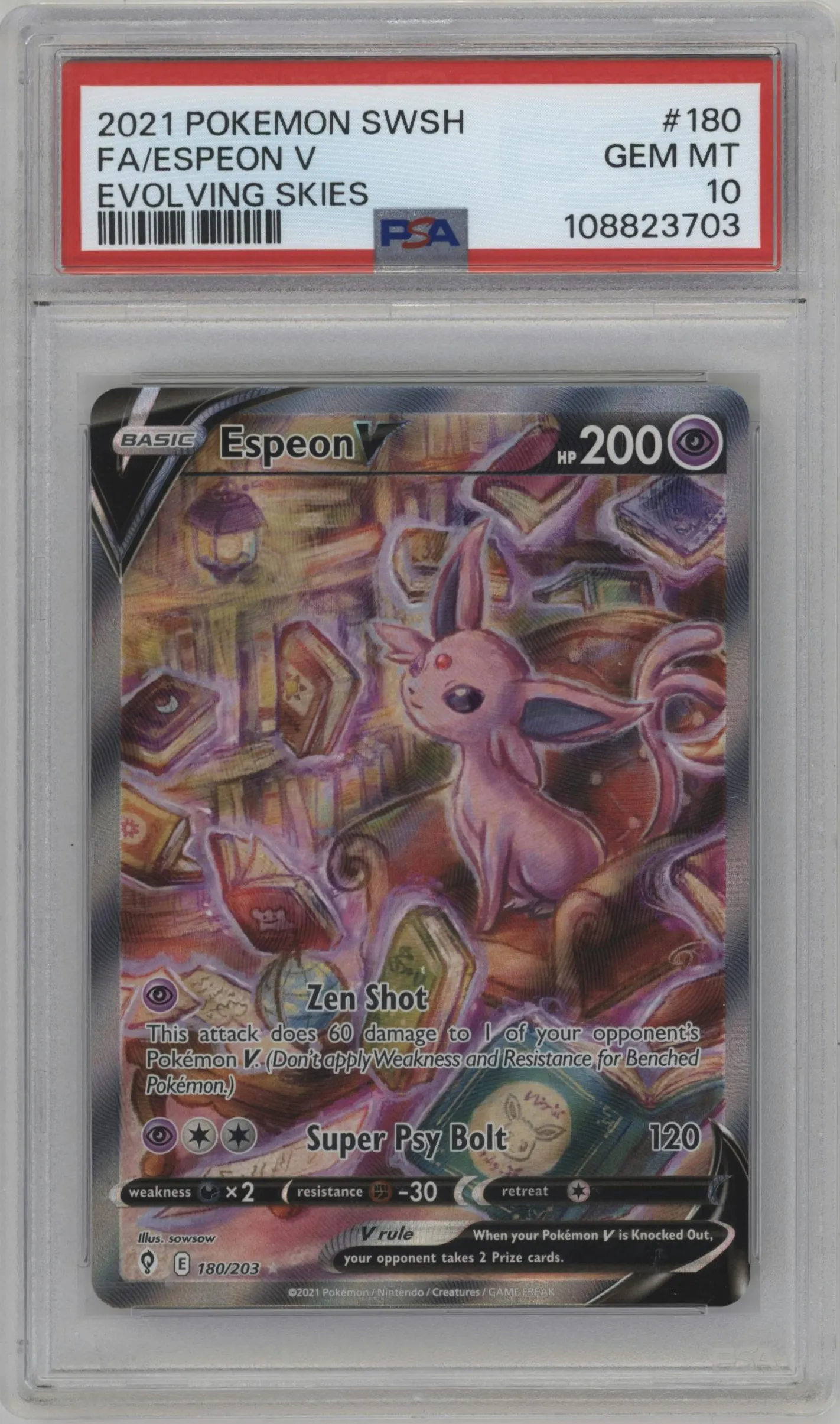 2021 Pokemon SWSH Evolving Skies Espeon V #180 PSA 10