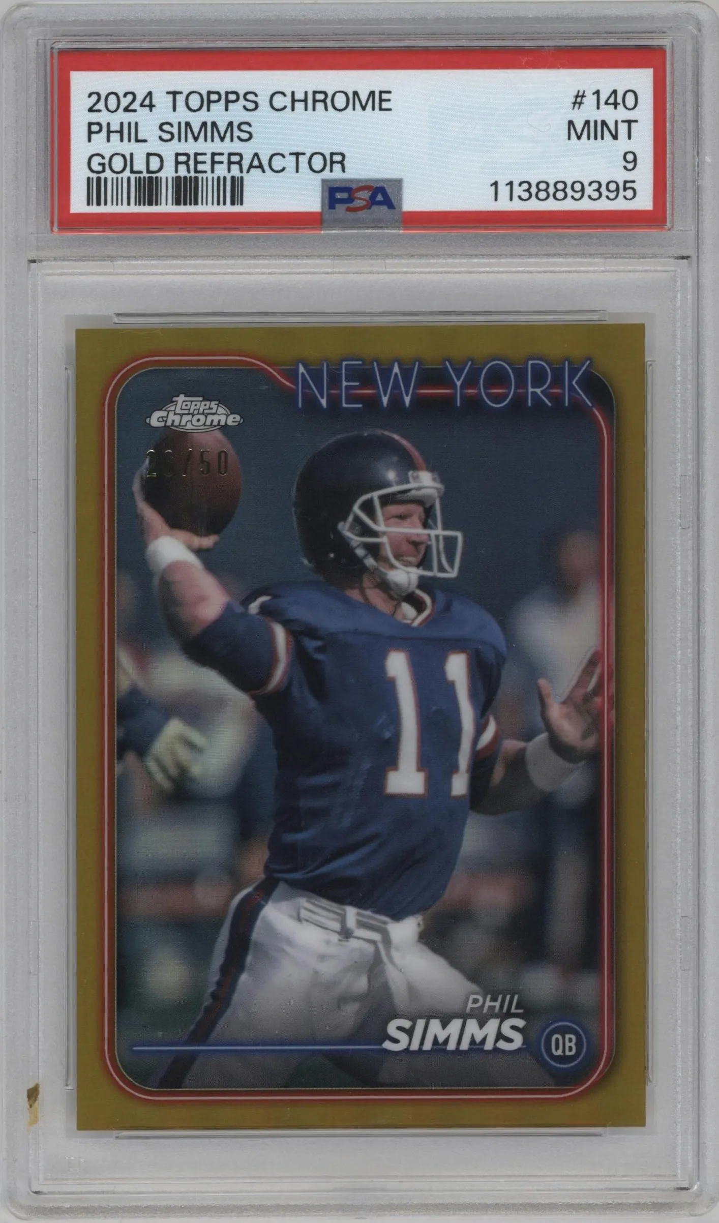 2024 Topps Chrome Phil Simms Gold Refractor #140 PSA 9