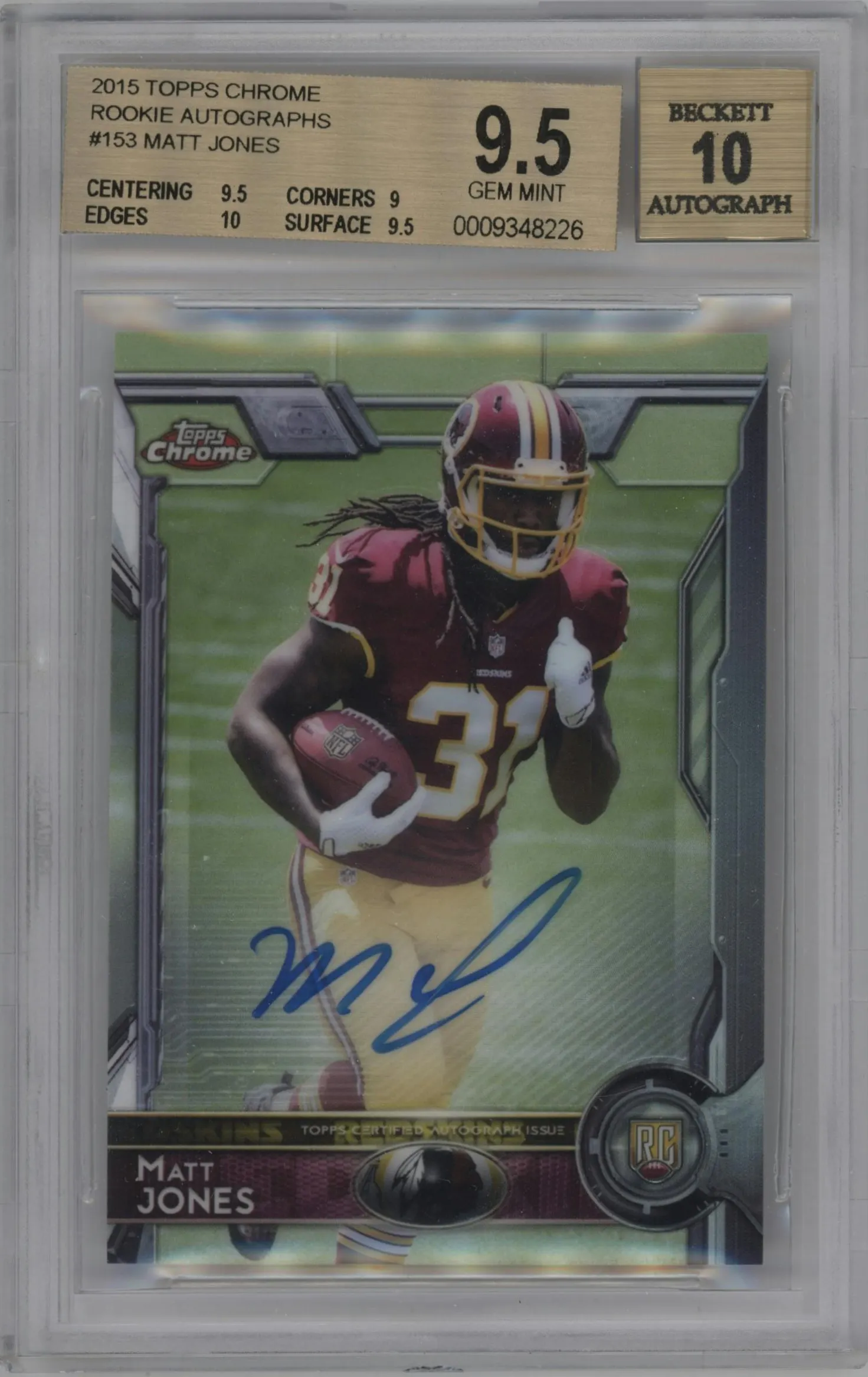 2015 Topps Chrome Rookie Auto Matt Jones #153 BGS 9.5