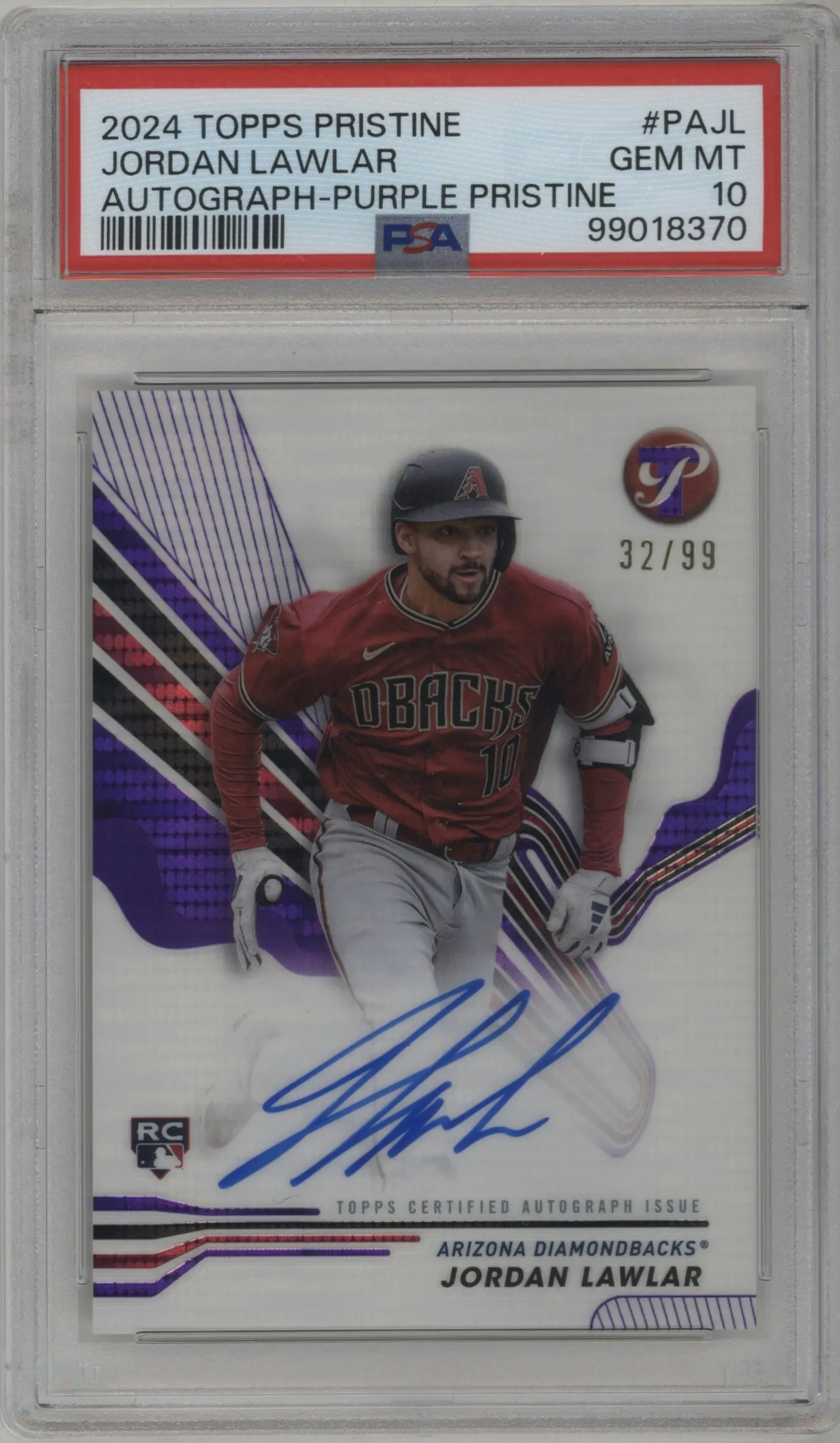 2024 Topps Pristine Auto Jordan Lawlar Purple Pristine Pulsar Refractor #PA-JL PSA 10