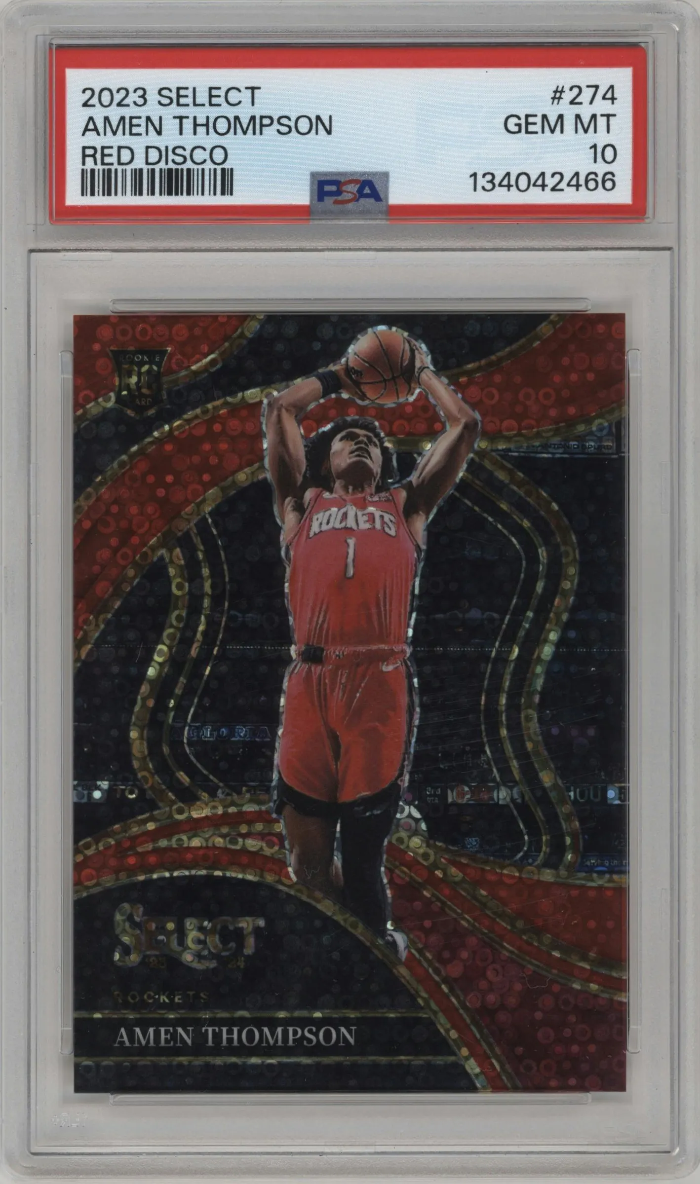 2023 Panini Select Courtside Amen Thompson Red Disco Prizm #274 PSA 10