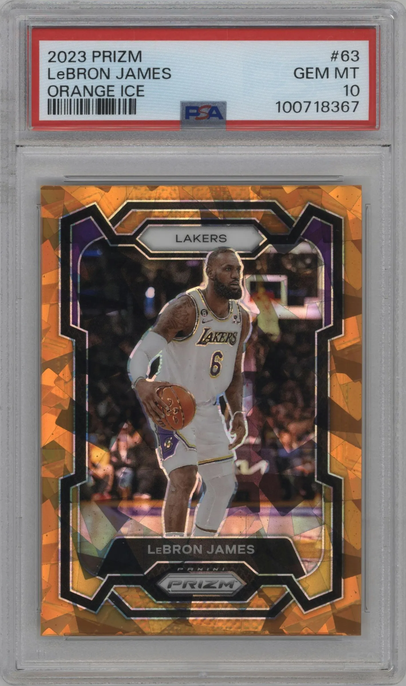 2023 Panini Prizm LeBron James Orange Ice #63 PSA 10