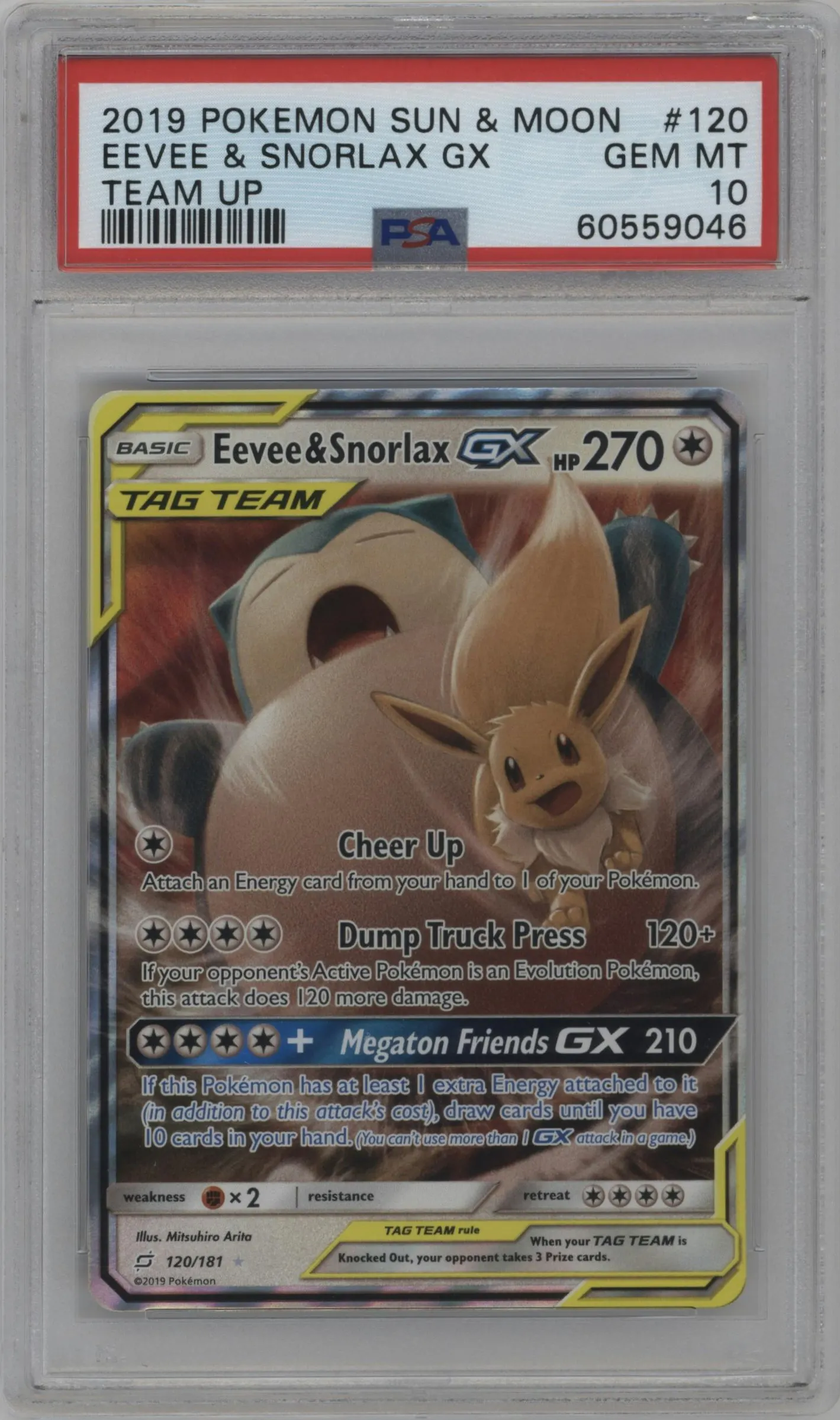 2019 Pokemon S&M Team Up Eevee & Snorlax GX #120 PSA 10