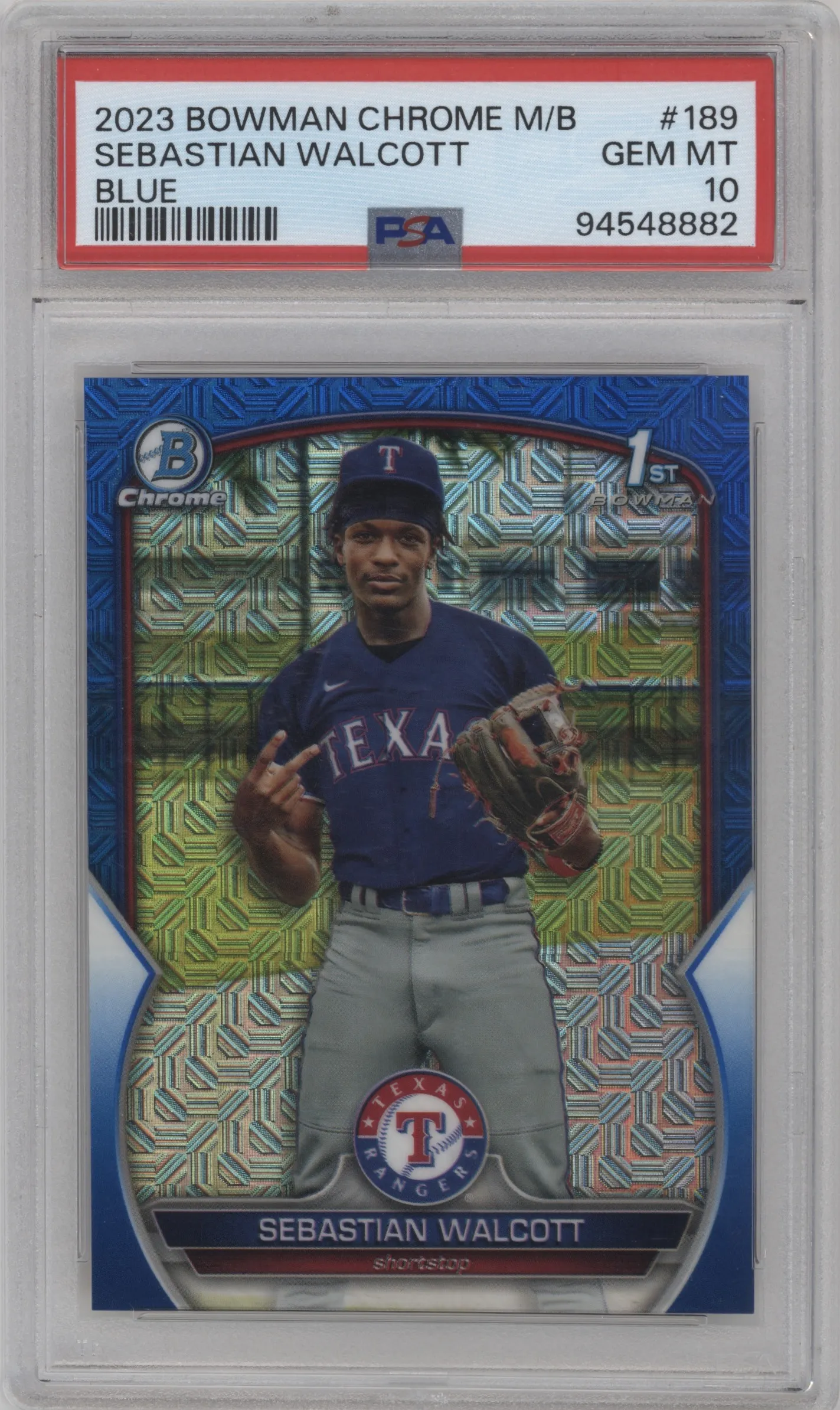 2023 Bowman Chrome Mega Box Sebastian Walcott Blue Refractor #BCP-189 PSA 10