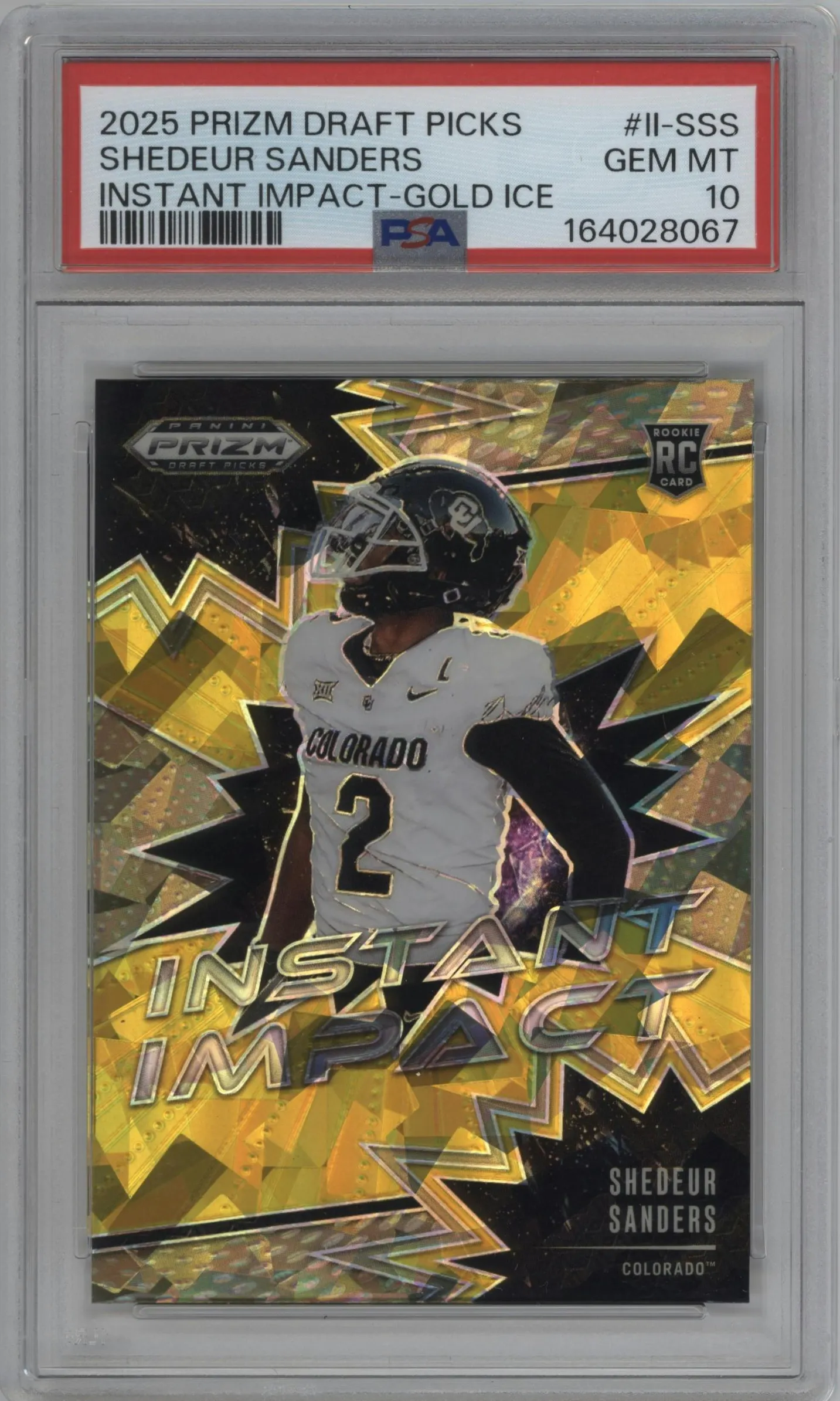 2025 Panini Prizm Draft Picks Instant Impact Shedeur Sanders Gold Ice #II-SSS PSA 10