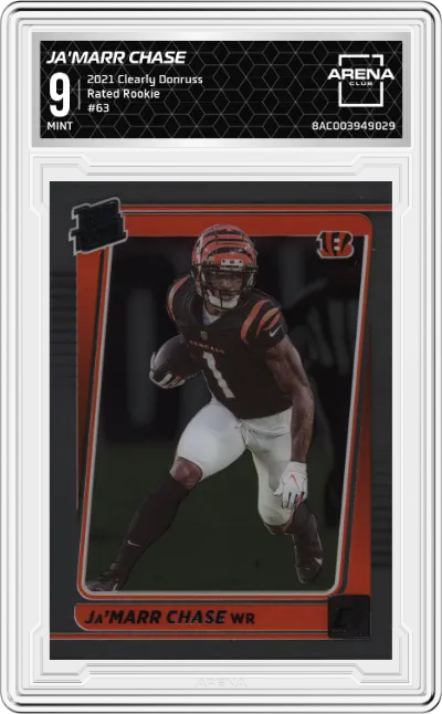 2021 Panini Clearly Donruss Rated Rookie Ja'Marr Chase #63 ARENA CLUB 9