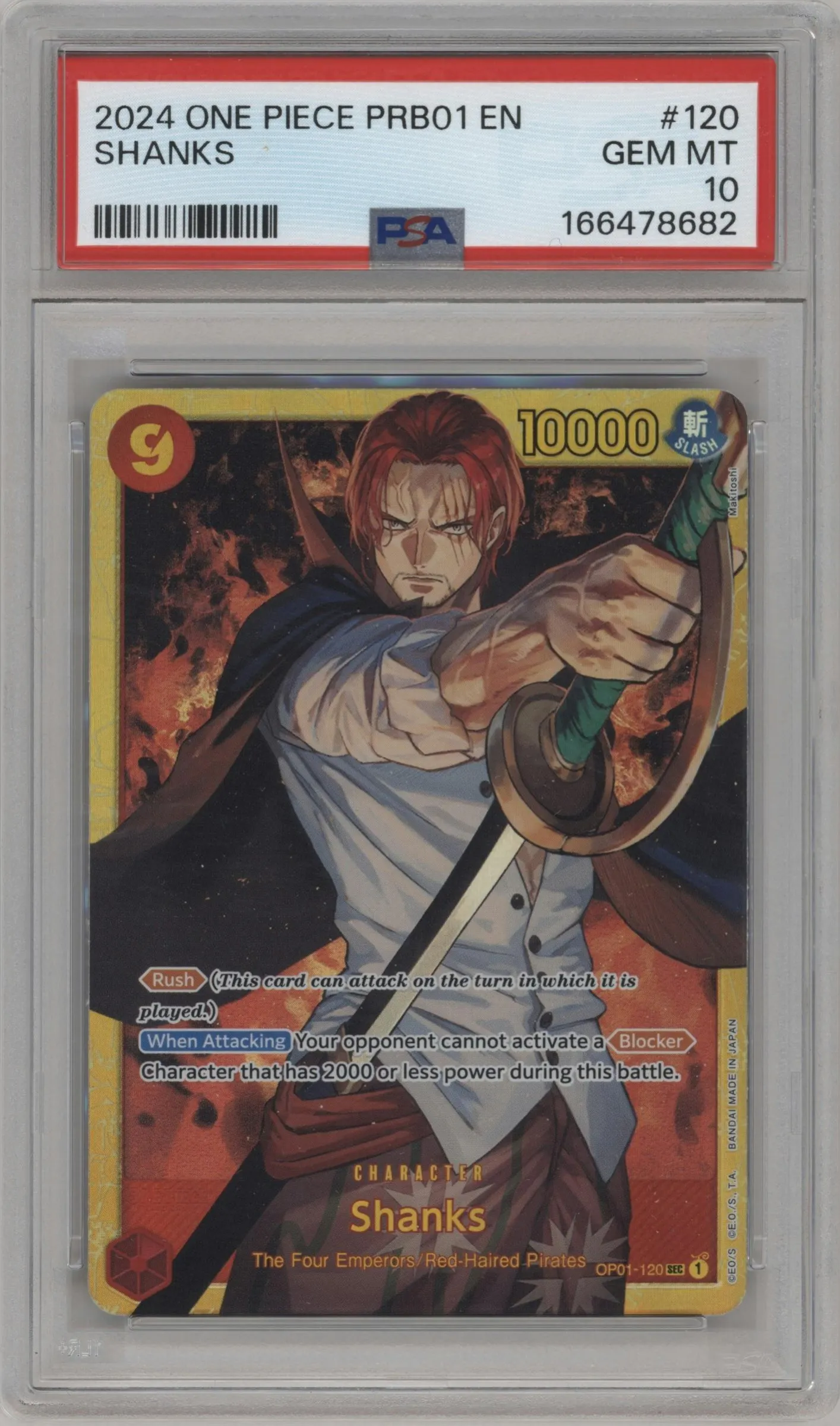 2024 One Piece Card The Best Shanks SEC #OP01-120 SEC PSA 10