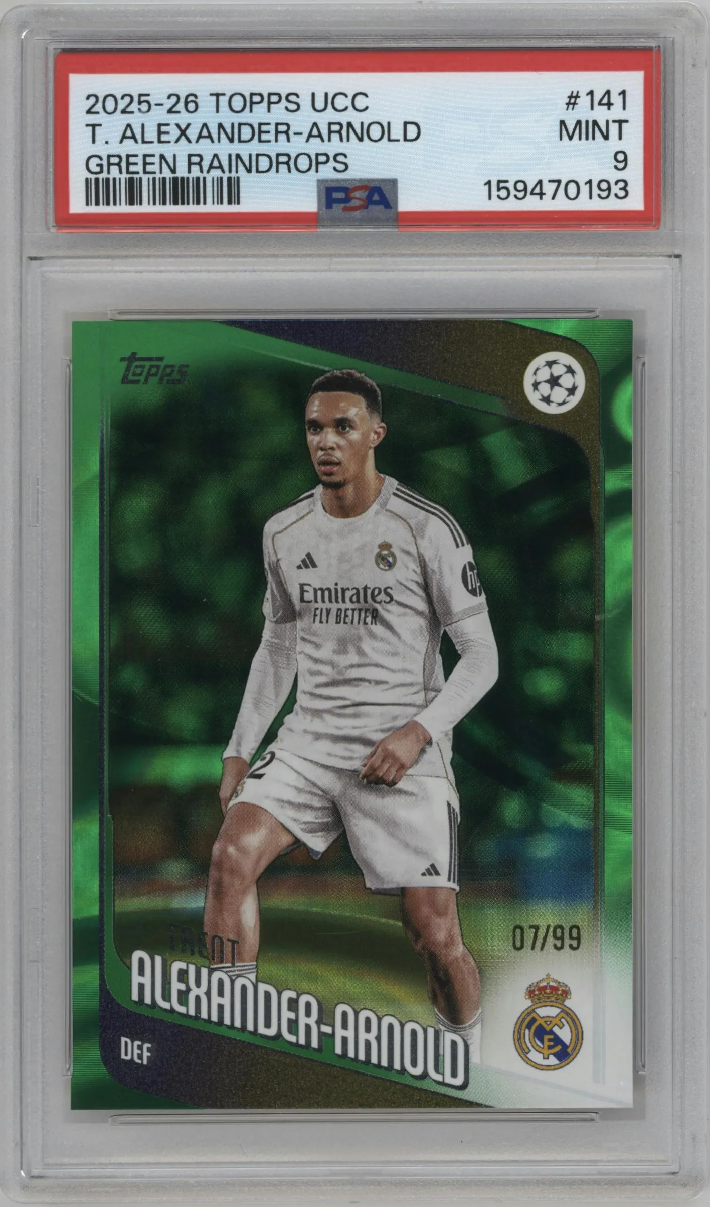 2025 Topps UEFA Club Competitions Trent Alexander-Arnold Green Raindrops #141 PSA 9