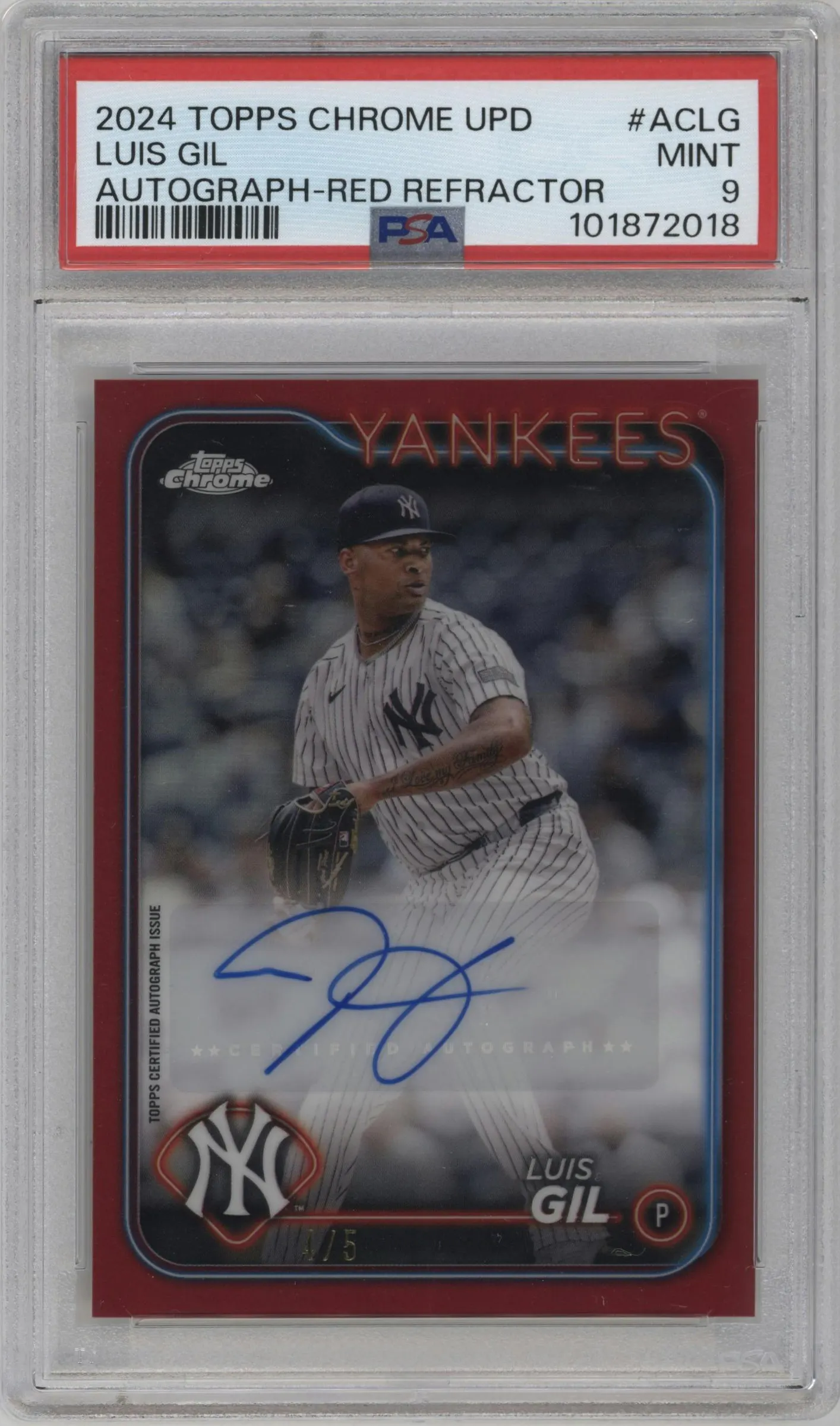 2024 Topps Chrome Update Auto Luis Gil Red Refractor #AC-LG PSA 9