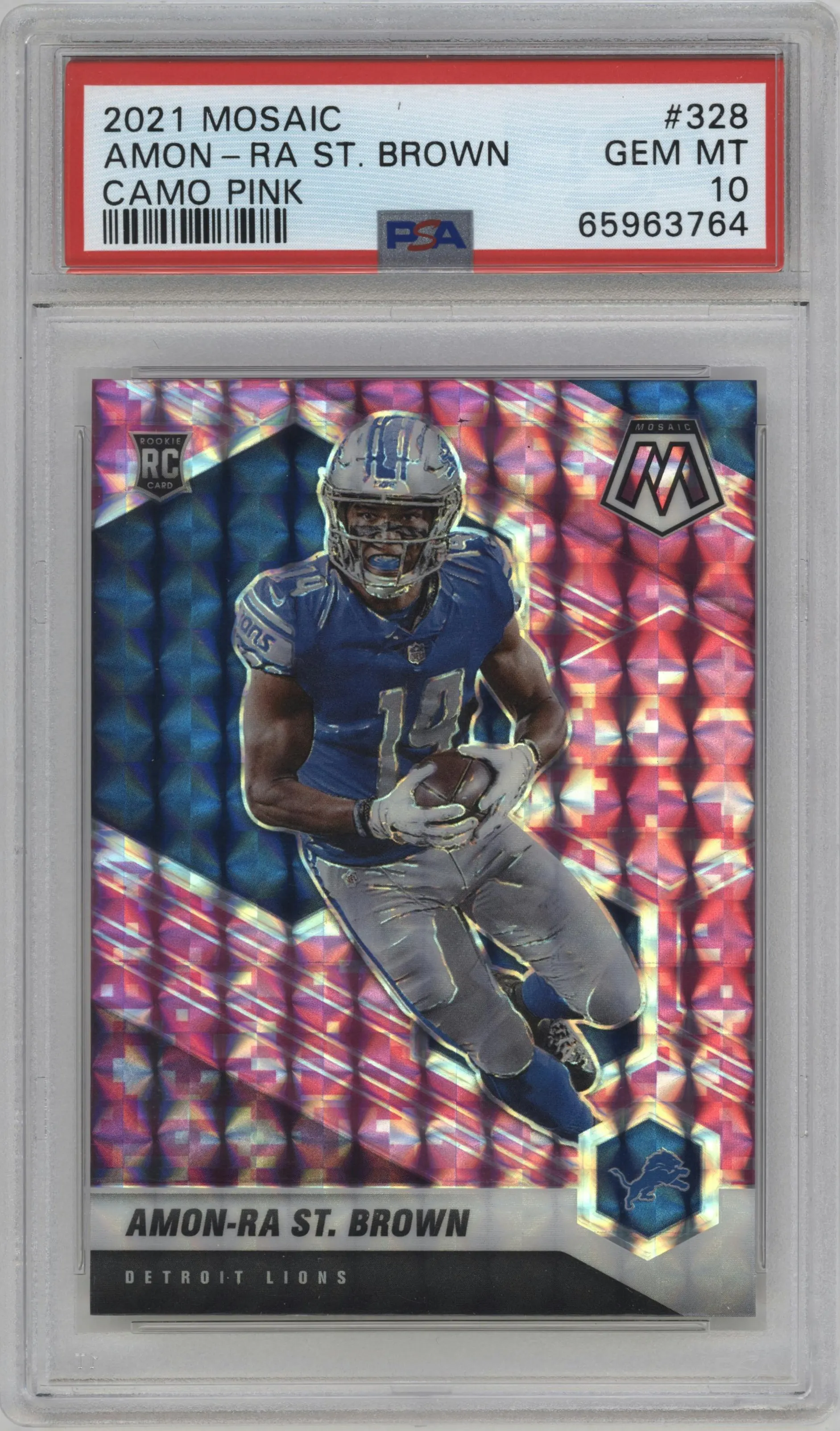 2021 Panini Mosaic Amon-Ra St. Brown Pink Camo #328 PSA 10
