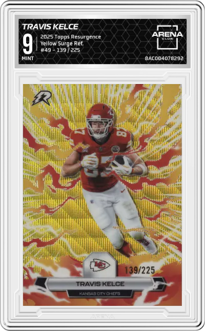2025 Topps Resurgence Travis Kelce Yellow Surge Refractor #49 ARENA CLUB 9