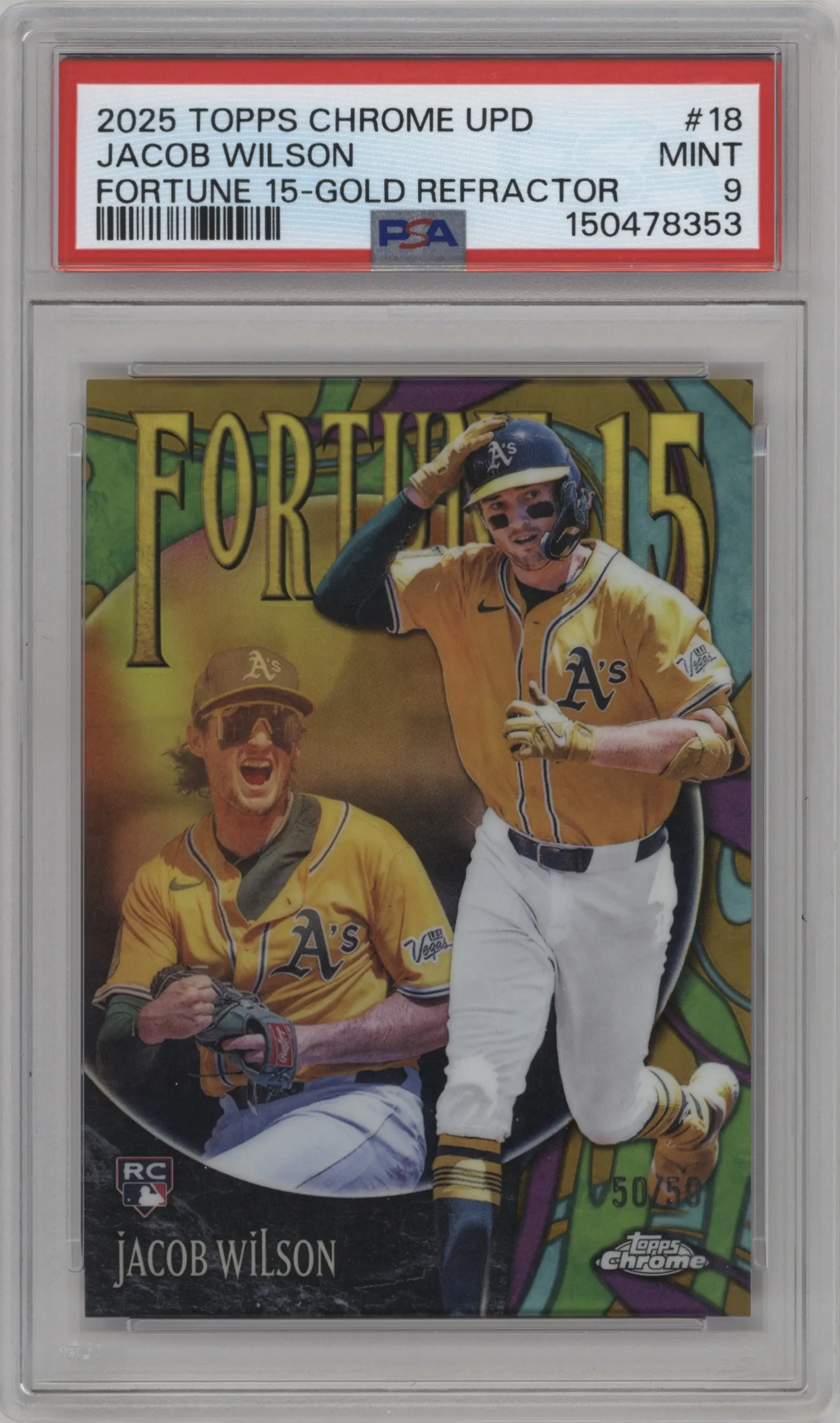 2025 Topps Chrome Update Fortune 15 Jacob Wilson Gold Refractor #F15-18 PSA 9
