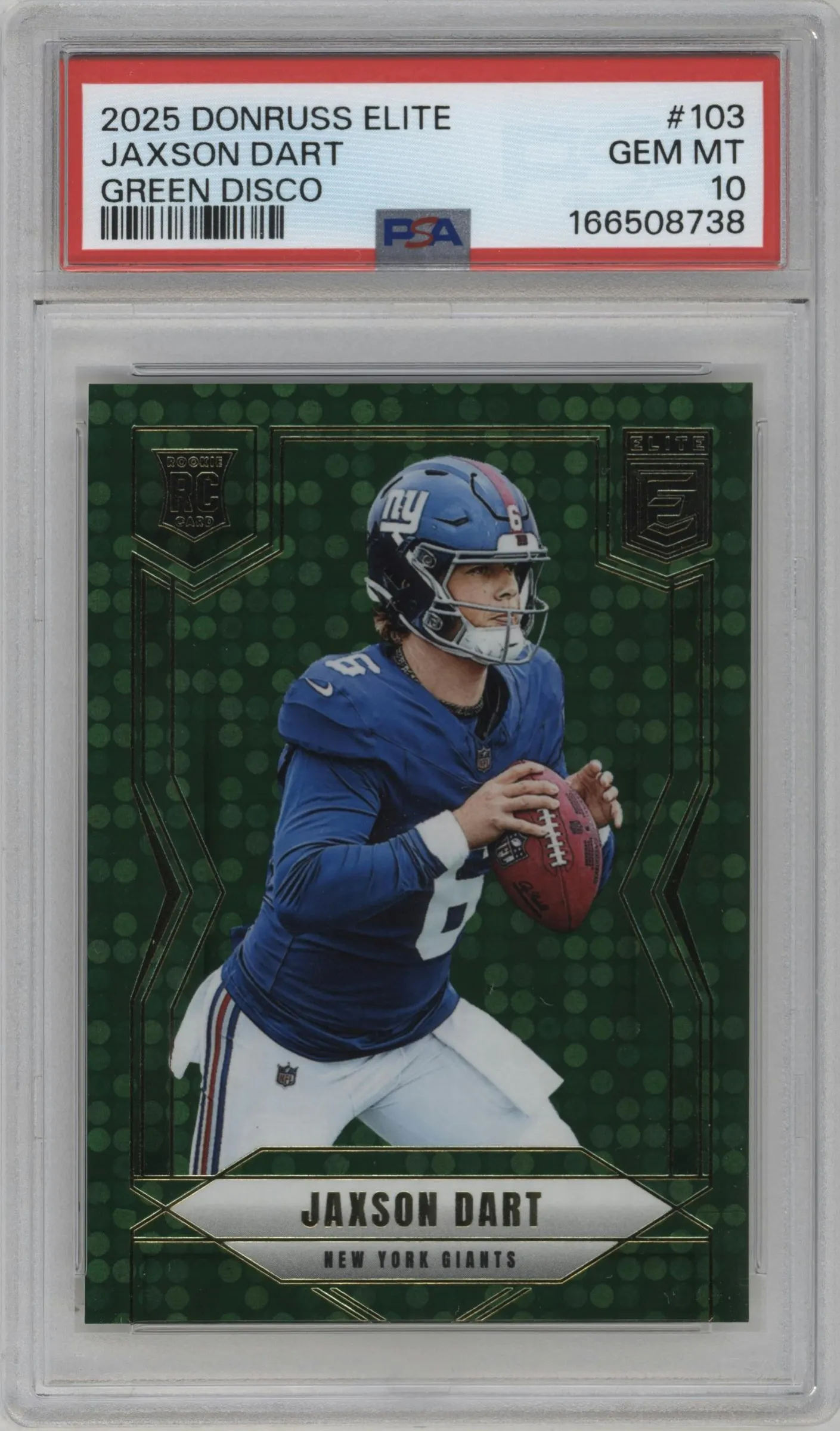 2025 Panini Donruss Elite Jaxson Dart Disco Green #103 PSA 10