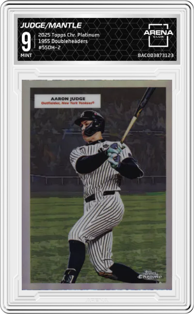 2025 Topps Chrome Platinum 1955 Doubleheaders Aaron Judge/Mickey Mantle #55DH-2 ARENA CLUB 9