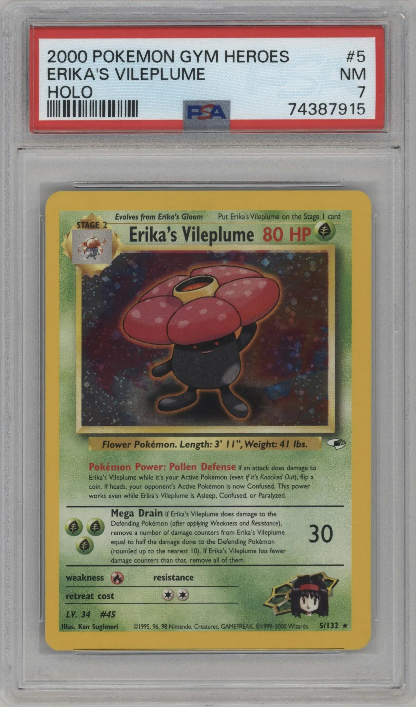2000 Pokemon GH Gym Heroes Erika's Vileplume #5 PSA 7