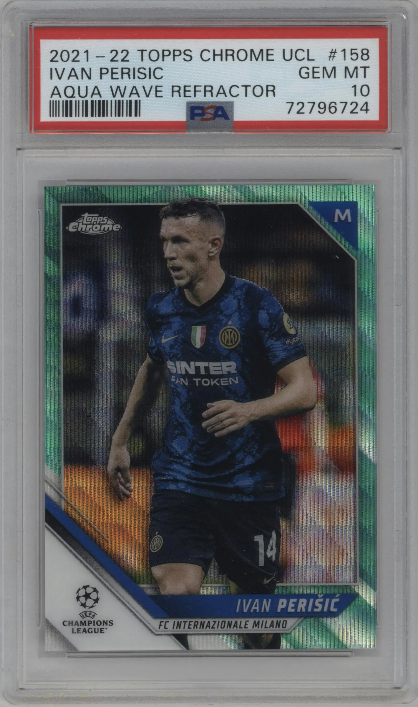 2021 Topps Chrome UEFA Champions League Ivan Perisic Aqua Wave Refractor #158 PSA 10