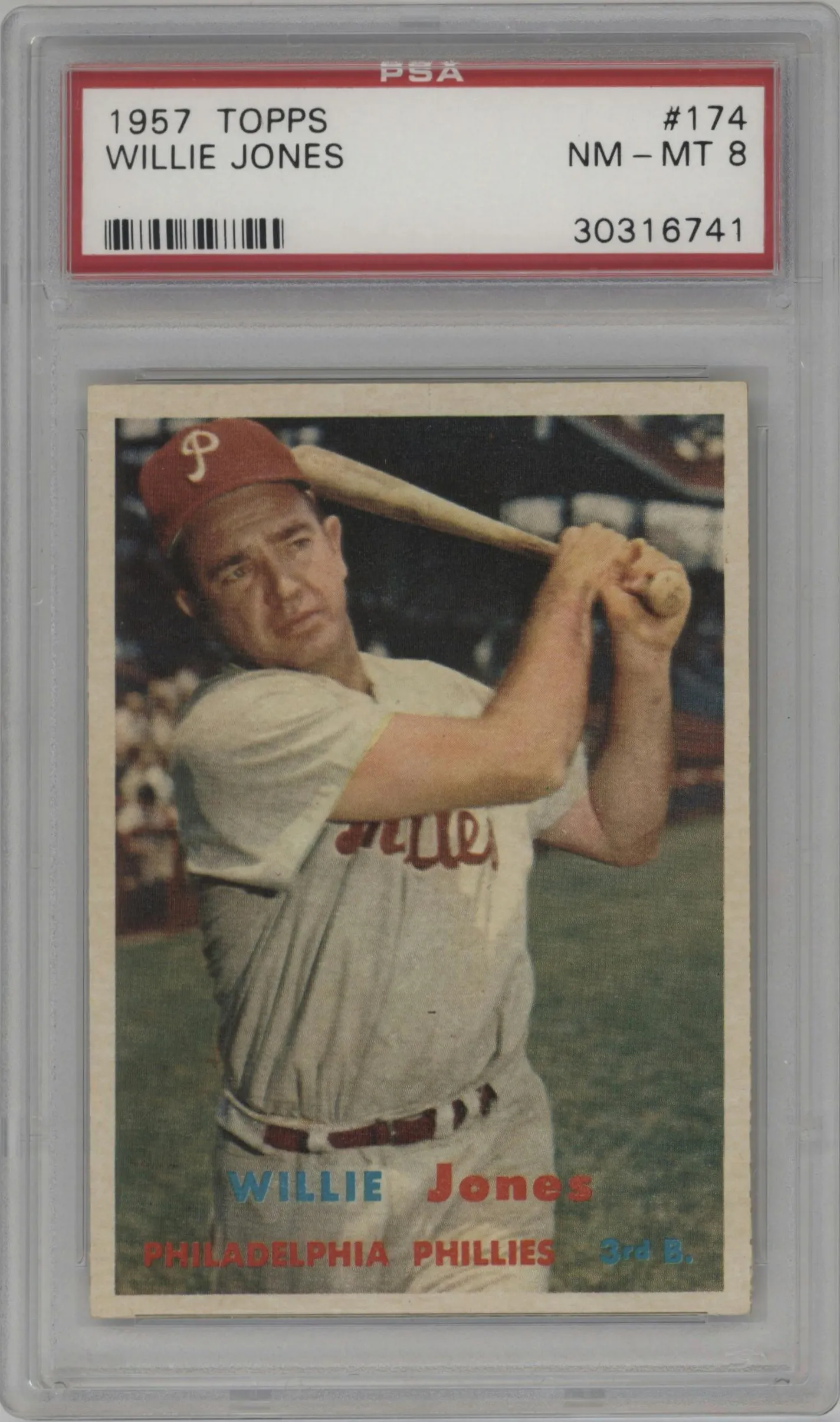 1957 Topps Willie Jones PSA 8
