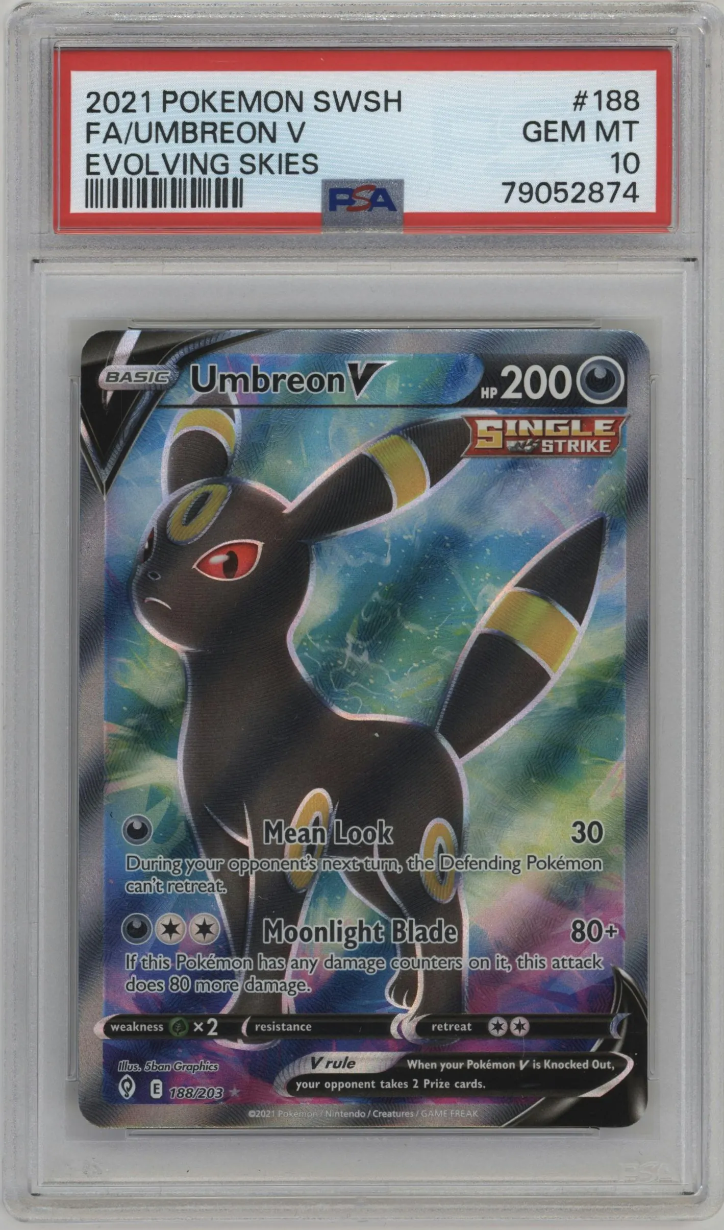 2021 Pokemon SWSH Evolving Skies Umbreon V #188 PSA 10