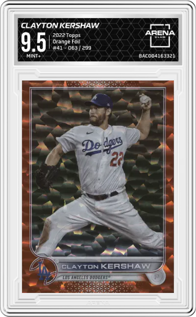2022 Topps Series 1 Topps Series 1 Clayton Kershaw Orange Foil #41 ARENA CLUB 9.5