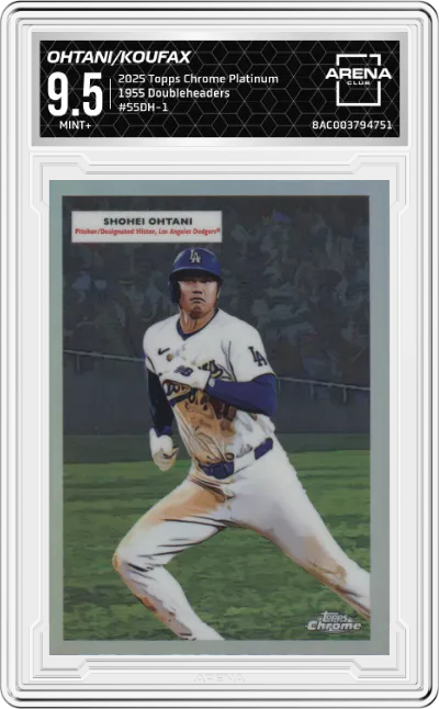 2025 Topps Chrome Platinum 1955 Doubleheaders Shohei Ohtani / Sandy Koufax #55DH-1 ARENA CLUB 9.5