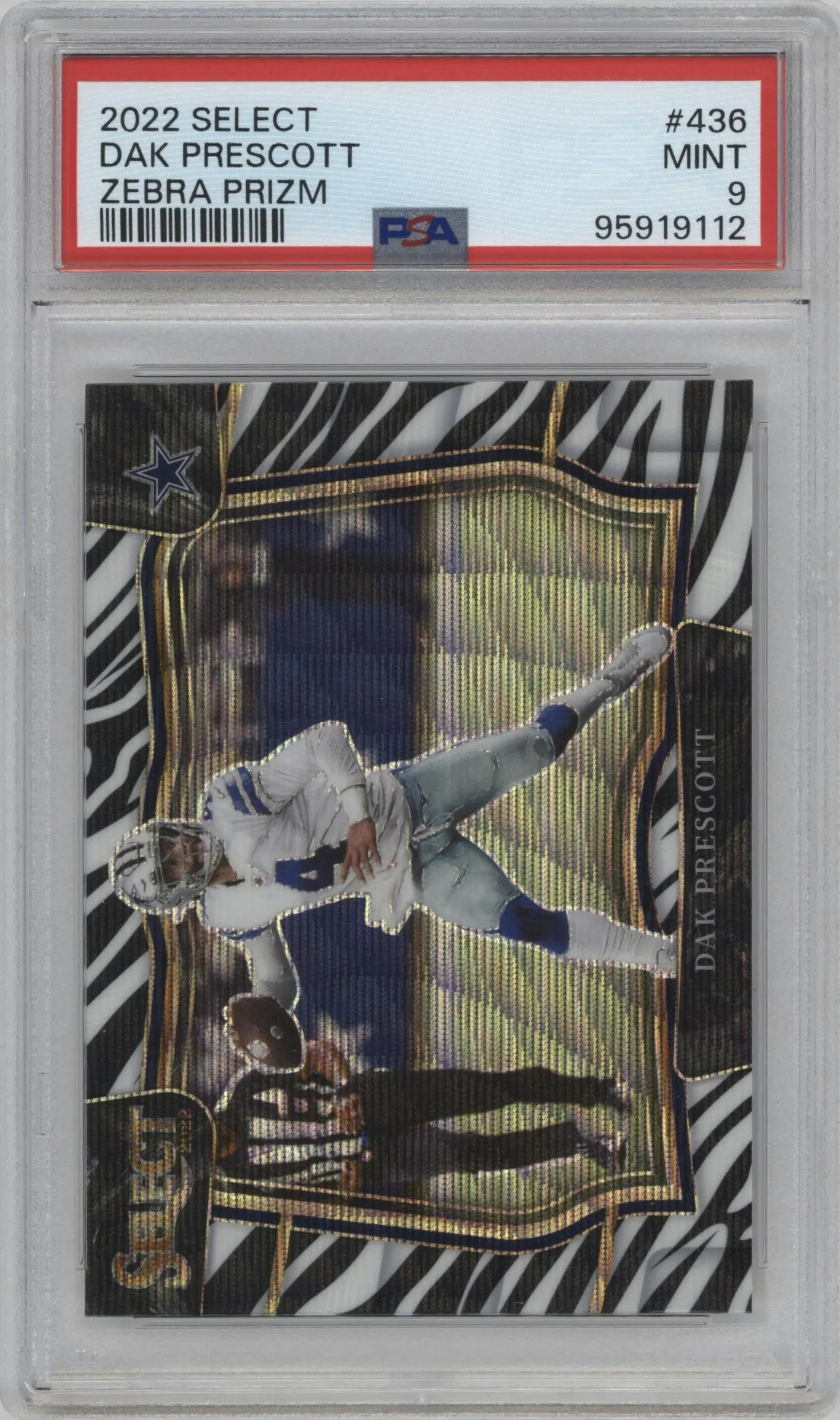 2022 Panini Select Field Lvl. Dak Prescott Zebra #436 PSA 9